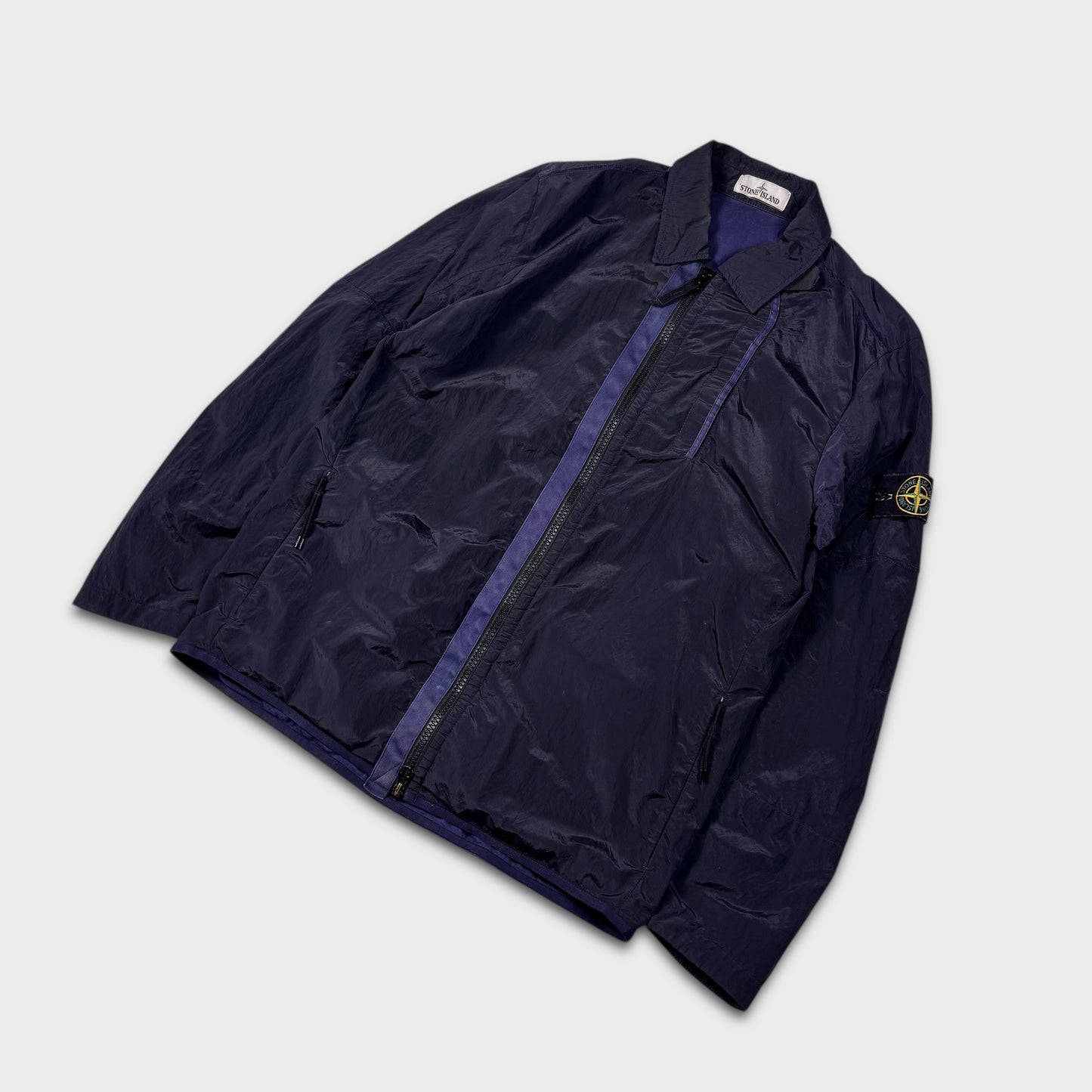 Stone Island Navy Lined Nylon Metal Overshirt Jacket L