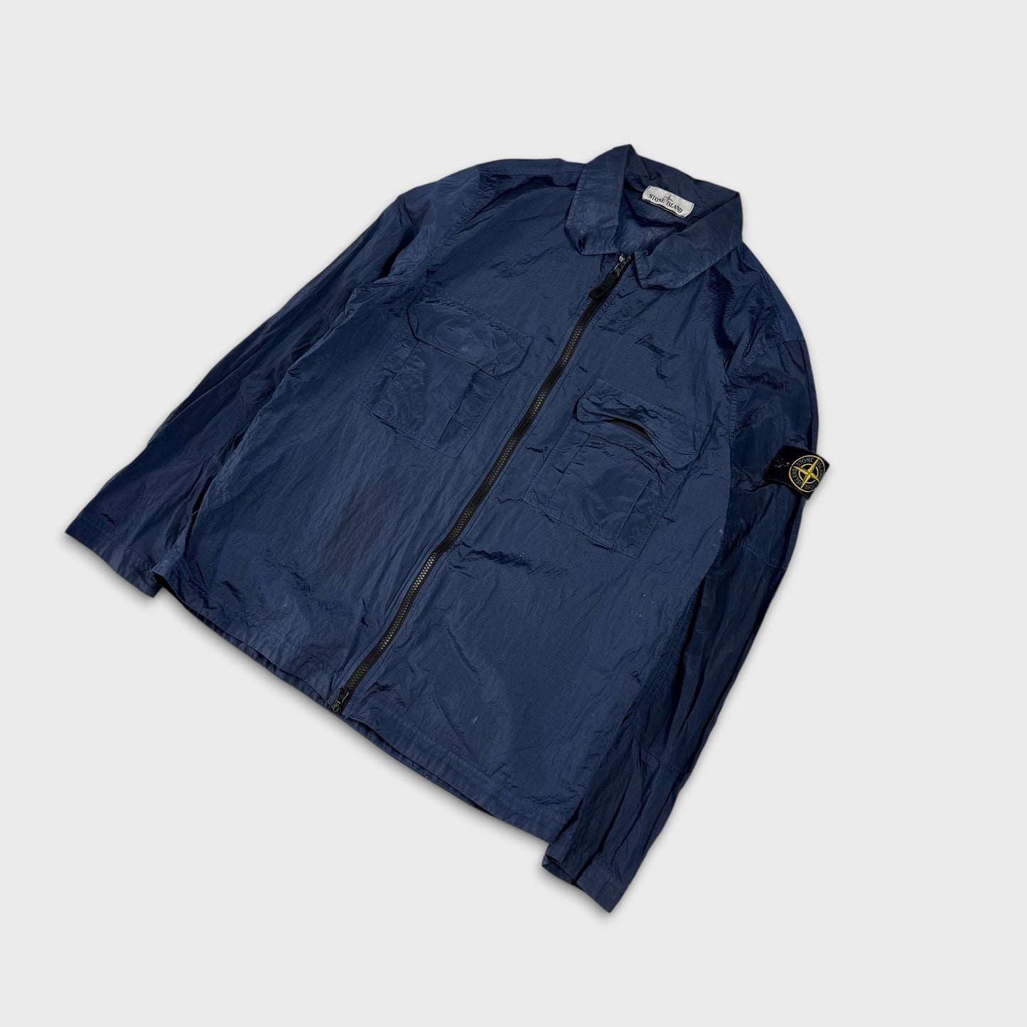 Stone Island Blue Nylon Metal Ripstop Overshirt L