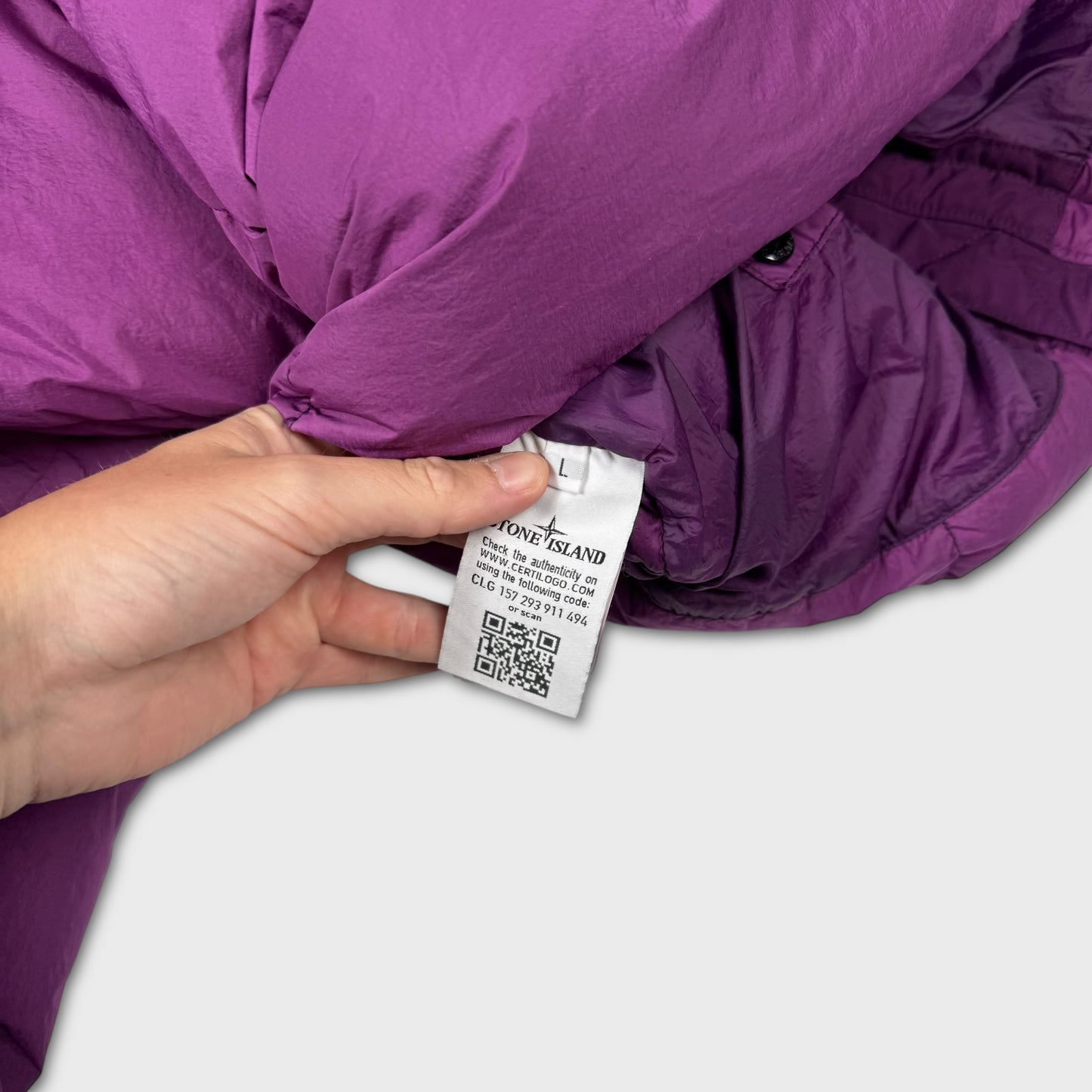 Stone Island Magenta Garment Dyed Crinkle Reps NY Down Jacket L