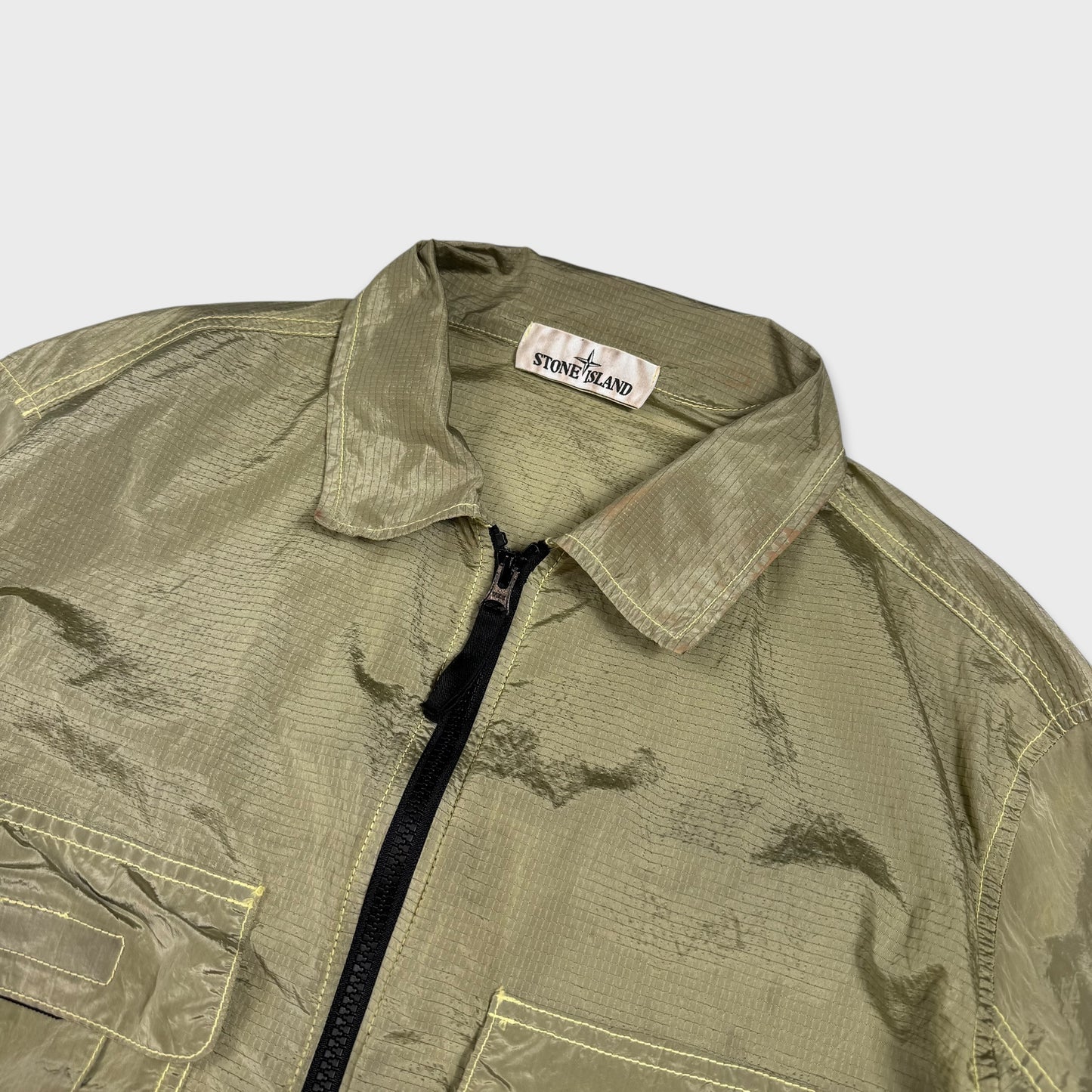 Stone Island Yellow Nylon Metal Ripstop Overshirt L