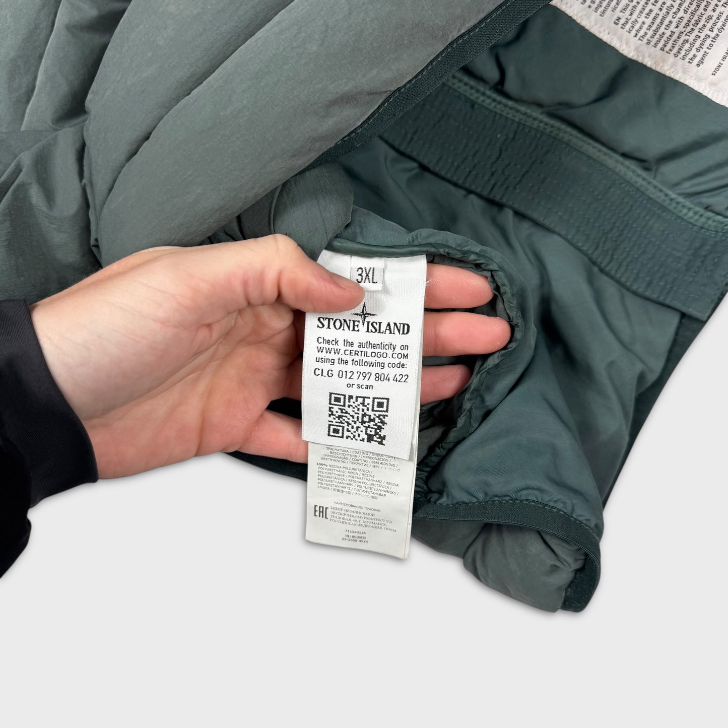 Stone Island Petrol Green Loom Woven Down Chambers Jacket 3XL
