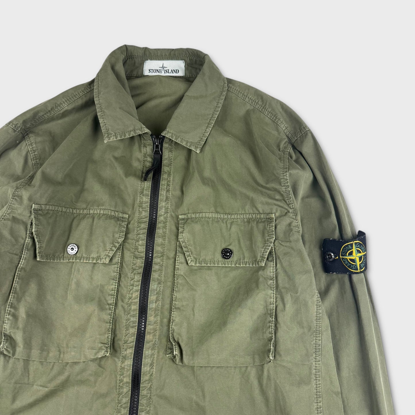 Stone Island Olive Full Zip Overshirt L