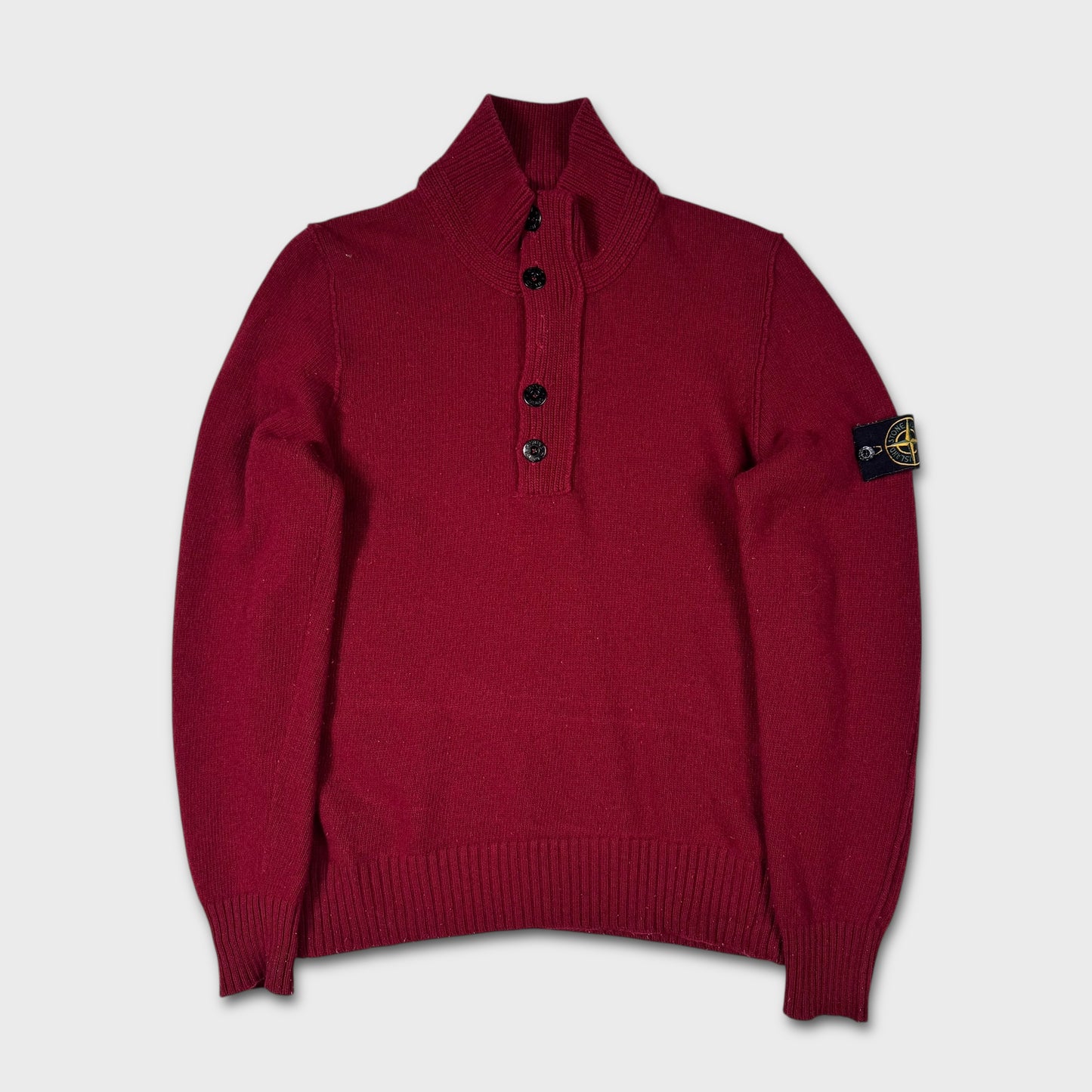 Stone Island Cherry Red Quarter Button Jumper M