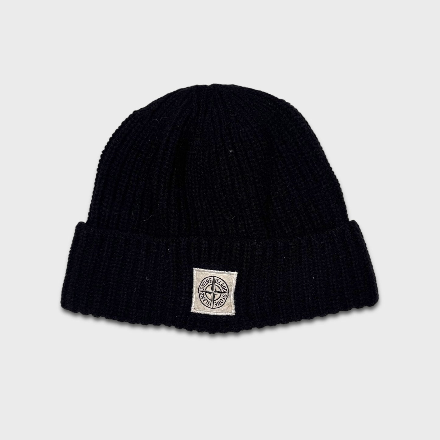 Stone Island Black Compass Logo Beanie OS