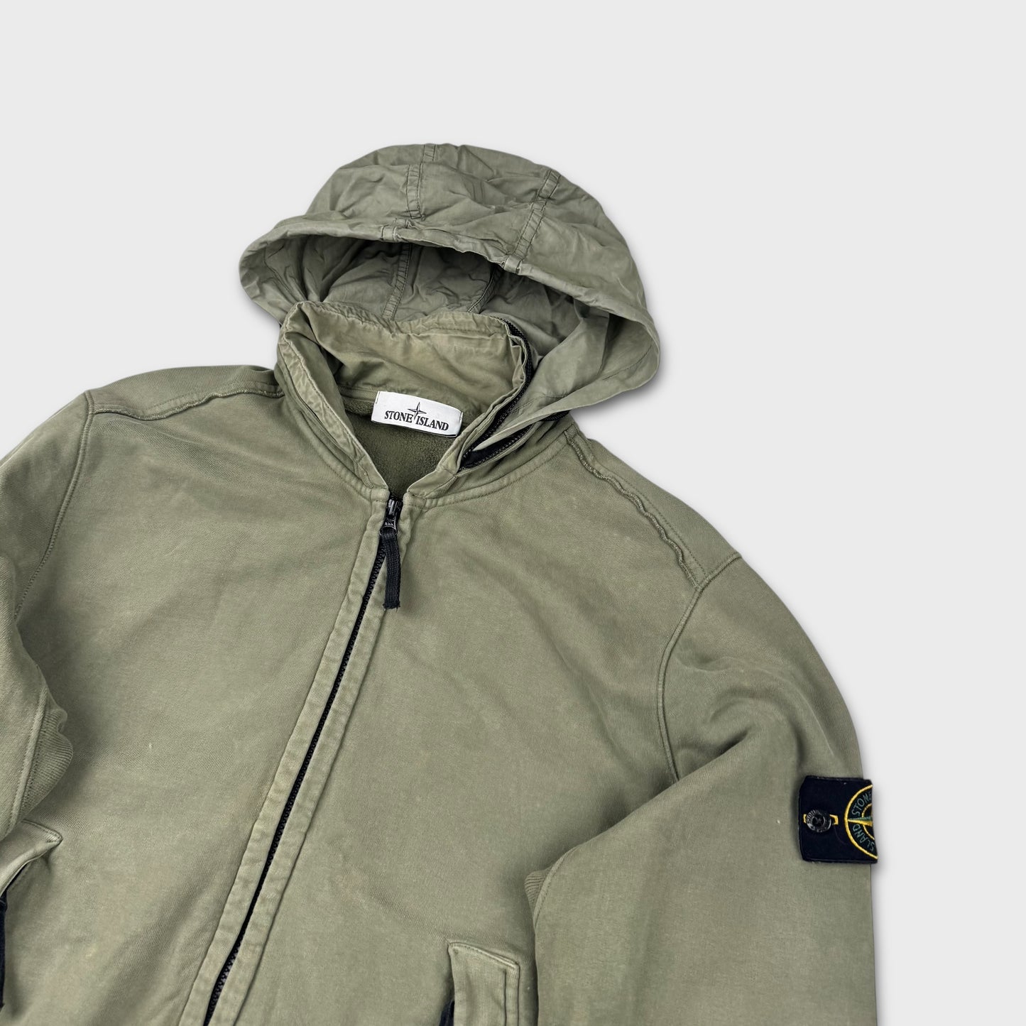 Stone Island Olive Green Packable Hoodie Zip Up L