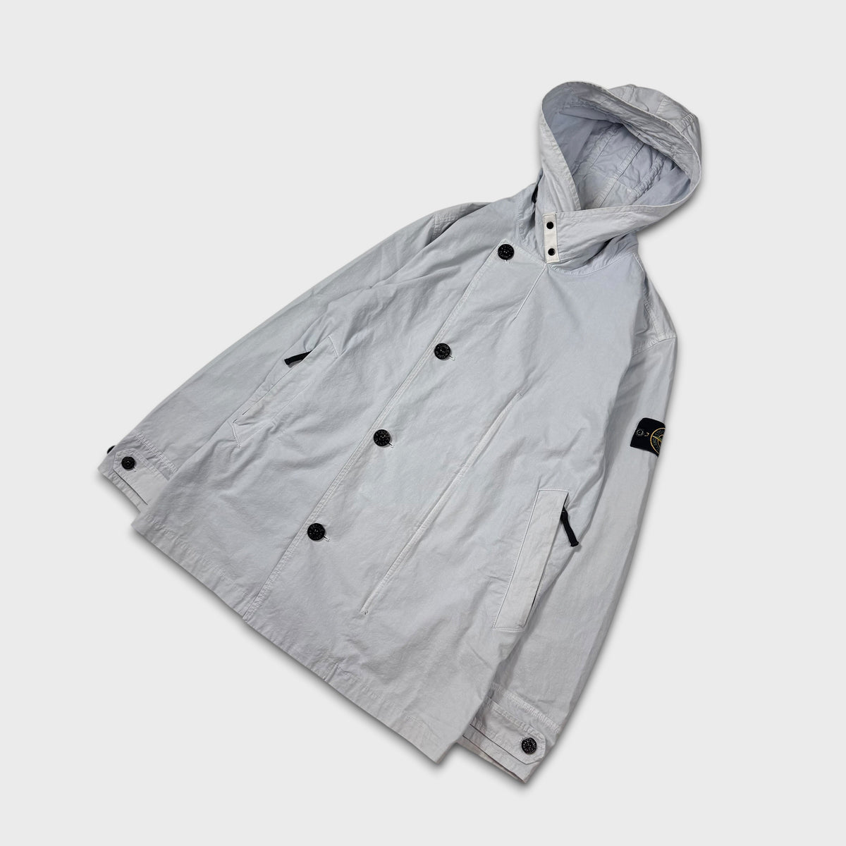 Stone Island Baby Blue Cotton Cordura Hooded Parka Jacket L