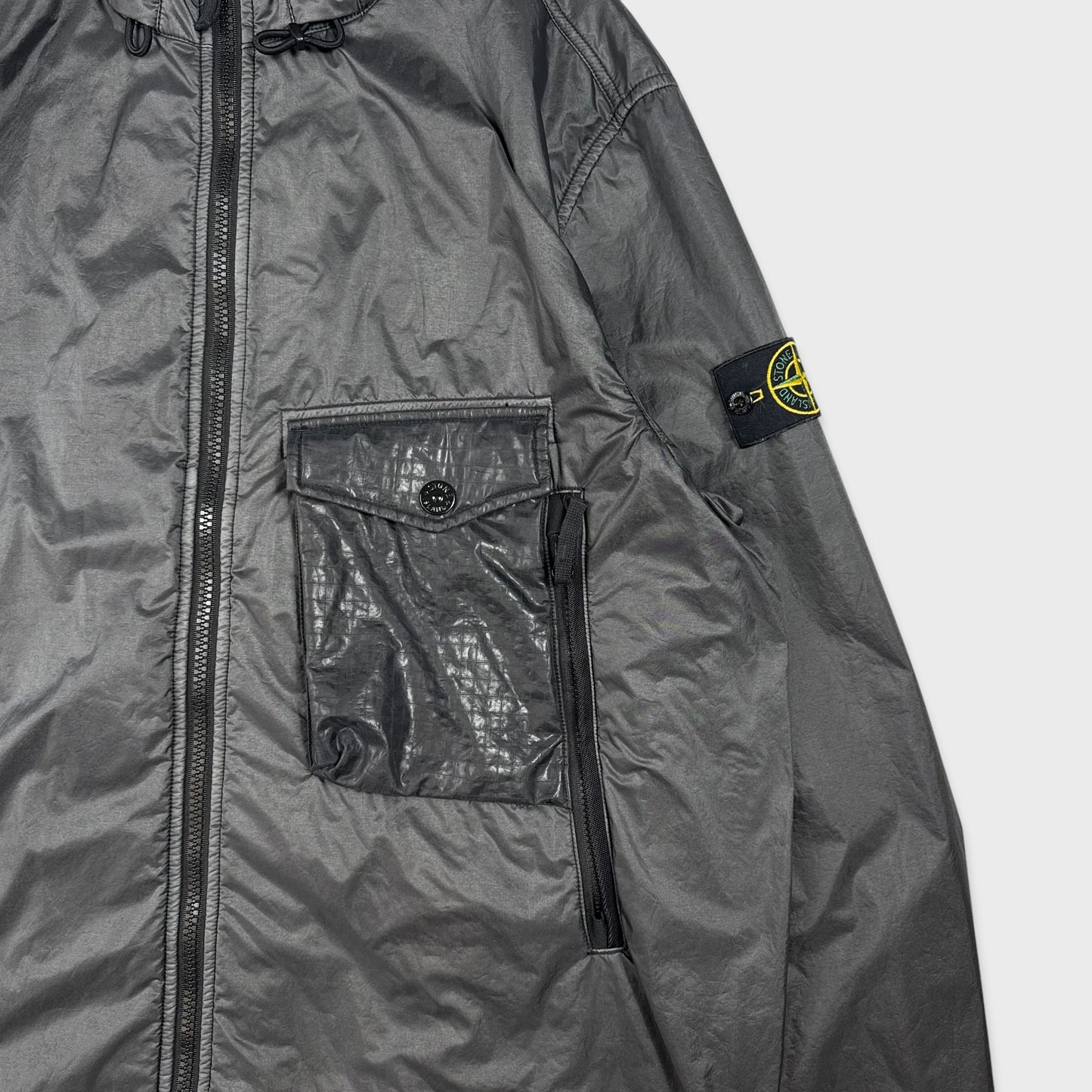 Stone Island Charcoal / Black Lamy Velour Hooded Jacket 3XL