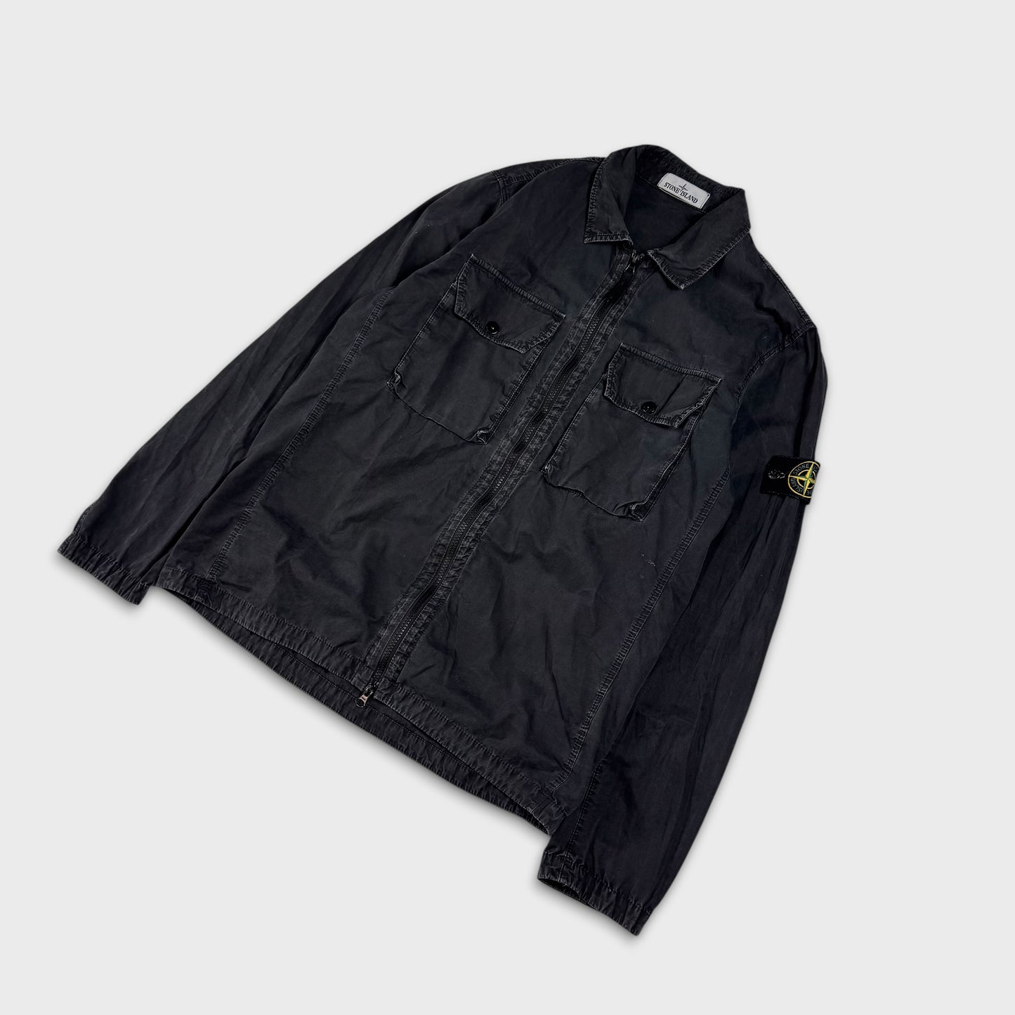 Stone Island Black Old-Dye Zip Overshirt L