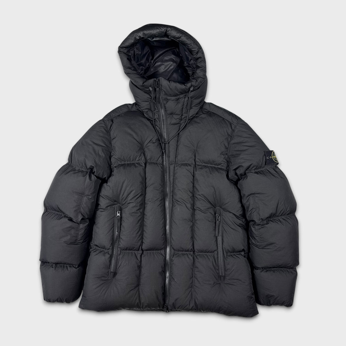 Stone Island Black Seam Faded Light Nylon Tela Down Puffer Jacket L