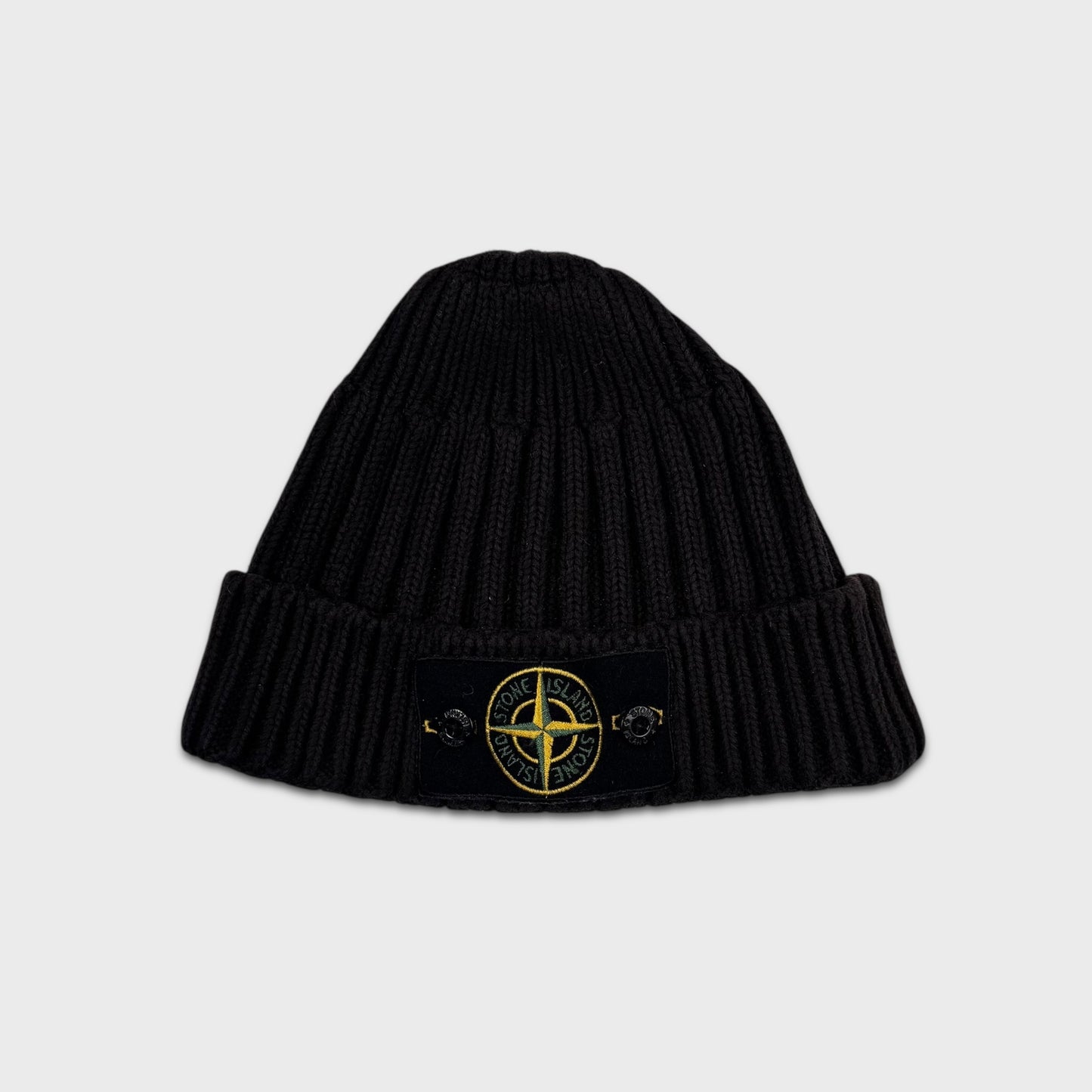 Stone Island Ribbed Black Badge Beanie OS