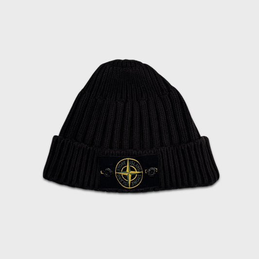 Stone Island Ribbed Black Badge Beanie OS