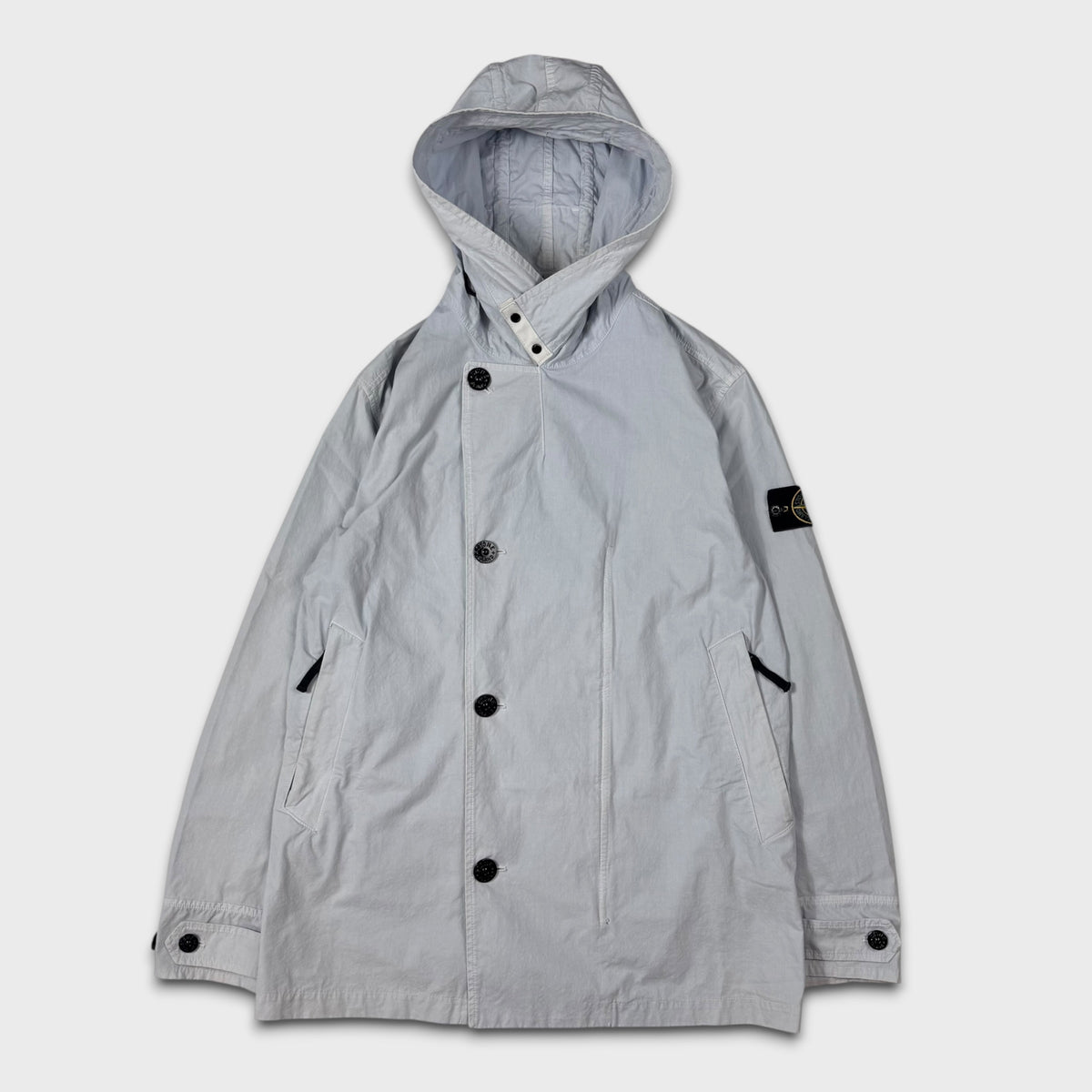 Stone Island Baby Blue Cotton Cordura Hooded Parka Jacket L