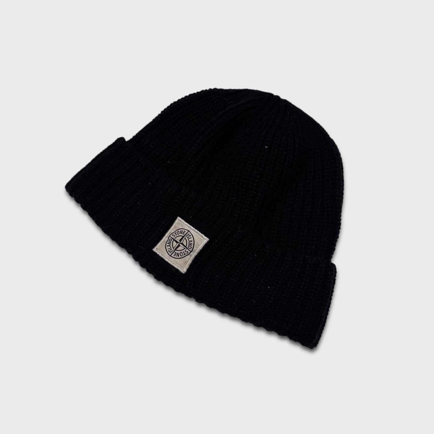 Stone Island Black Compass Logo Beanie OS