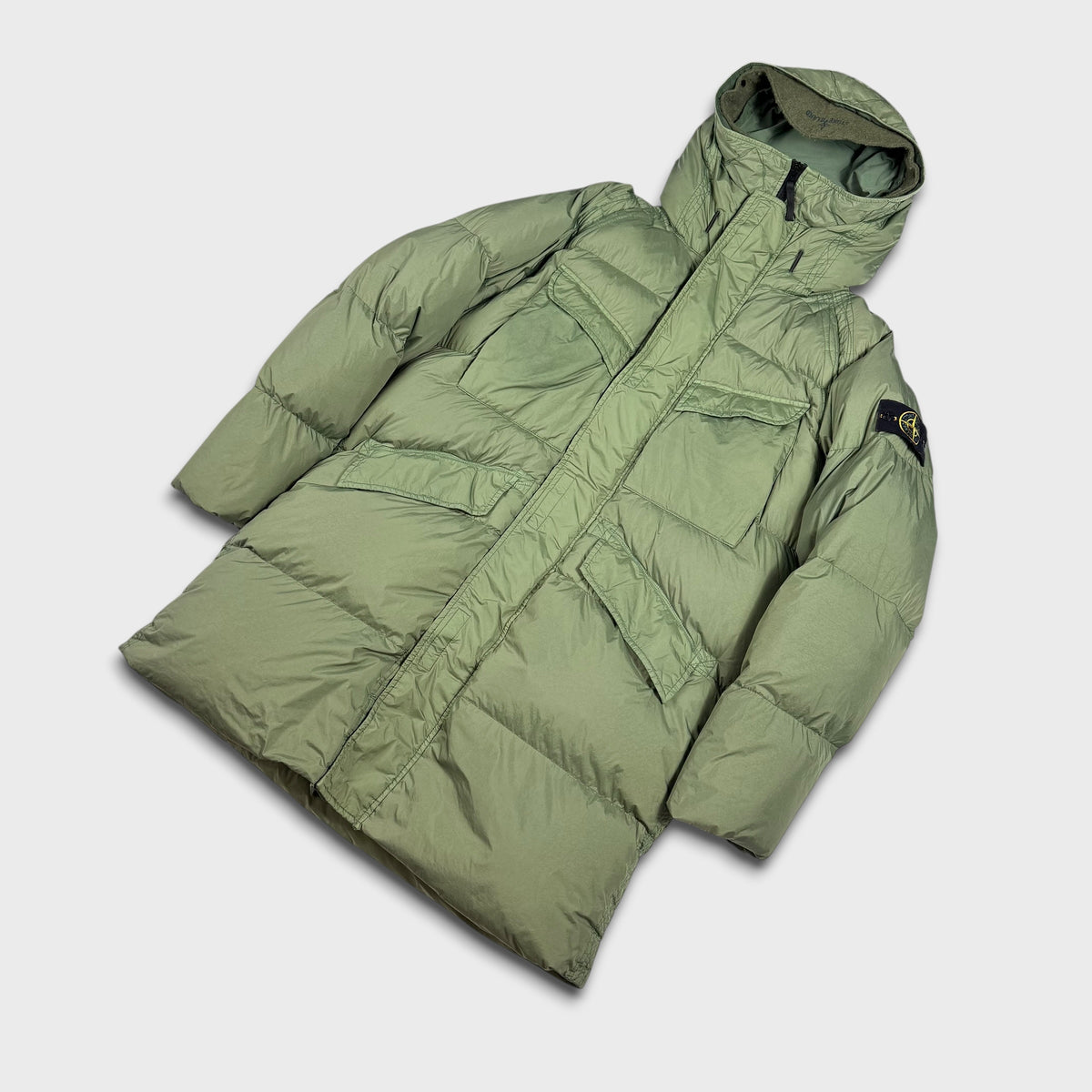 Stone Island Sage / Olive Crinkle Reps Down R-NY Parka Jacket L