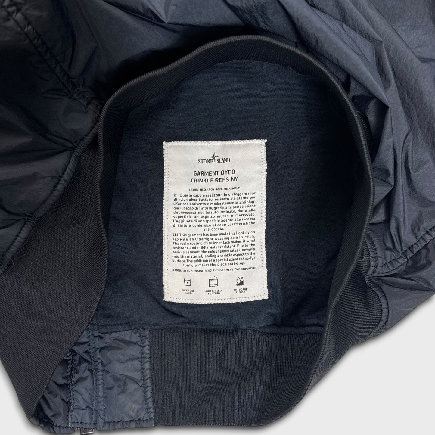 Stone Island Garment Dyed Navy Crinkle Reps NY Bomber Jacket M