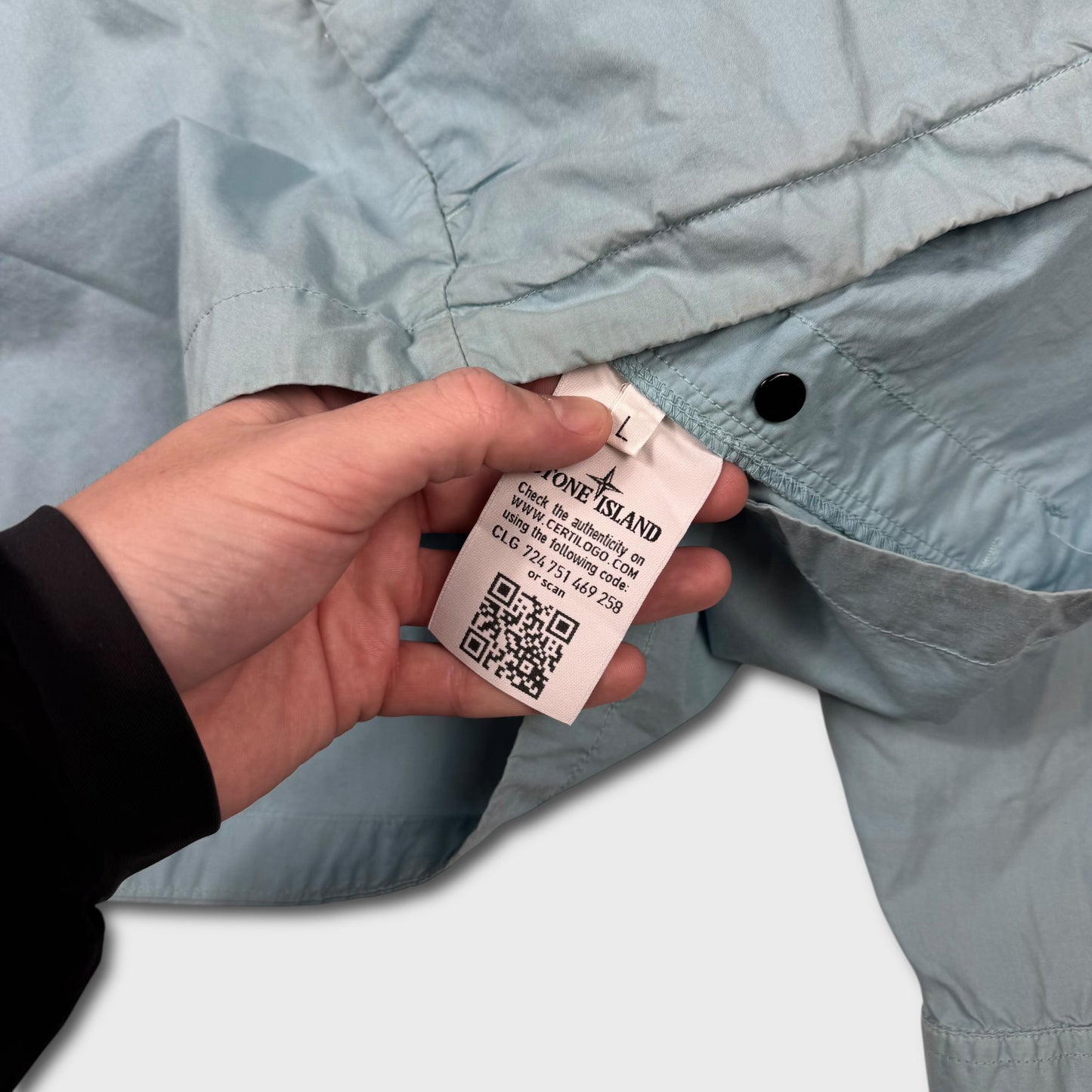 Stone Island Baby Blue Hooded Tela Overshirt Jacket L