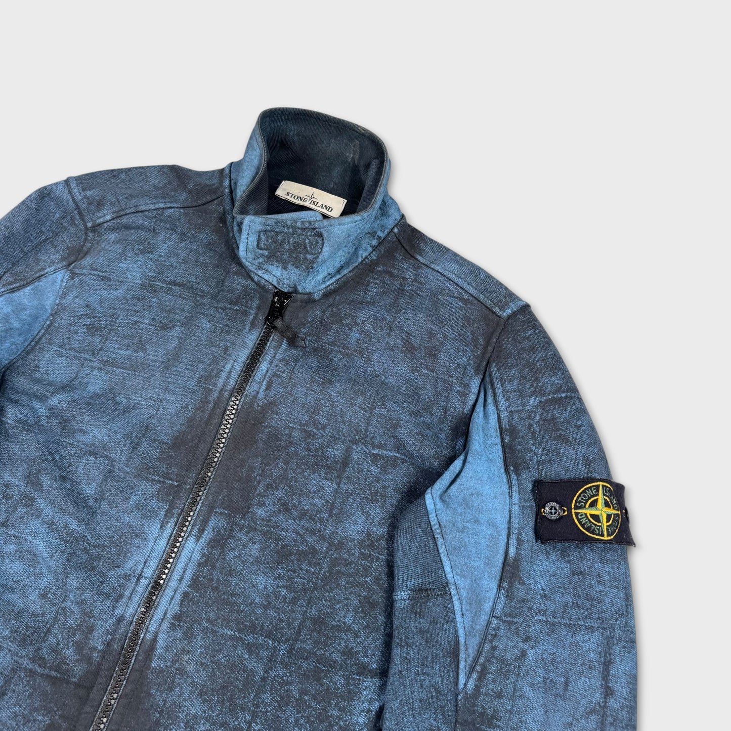 Stone Island Grid Check Dust Effect Zip Up Sweatshirt M