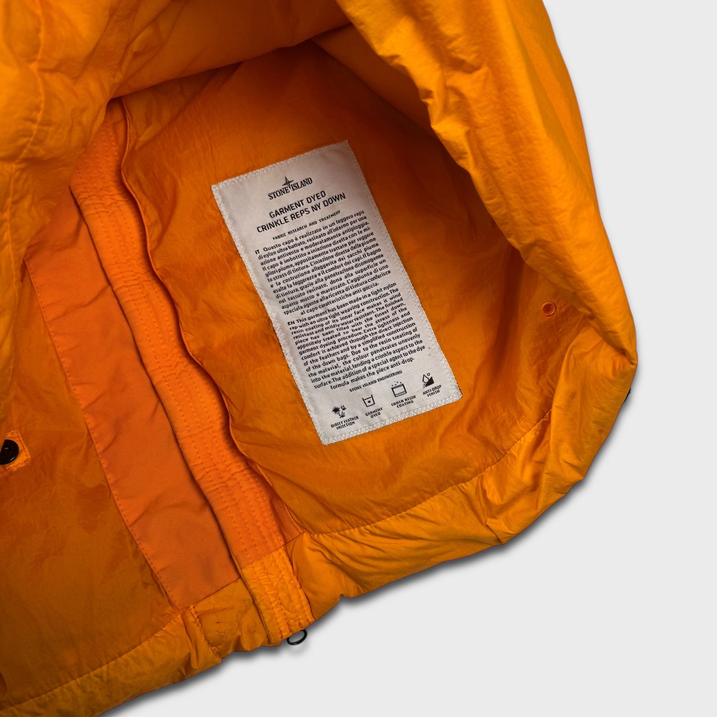 Stone Island Orange Crinkle Reps NY Down Puffer Jacket L