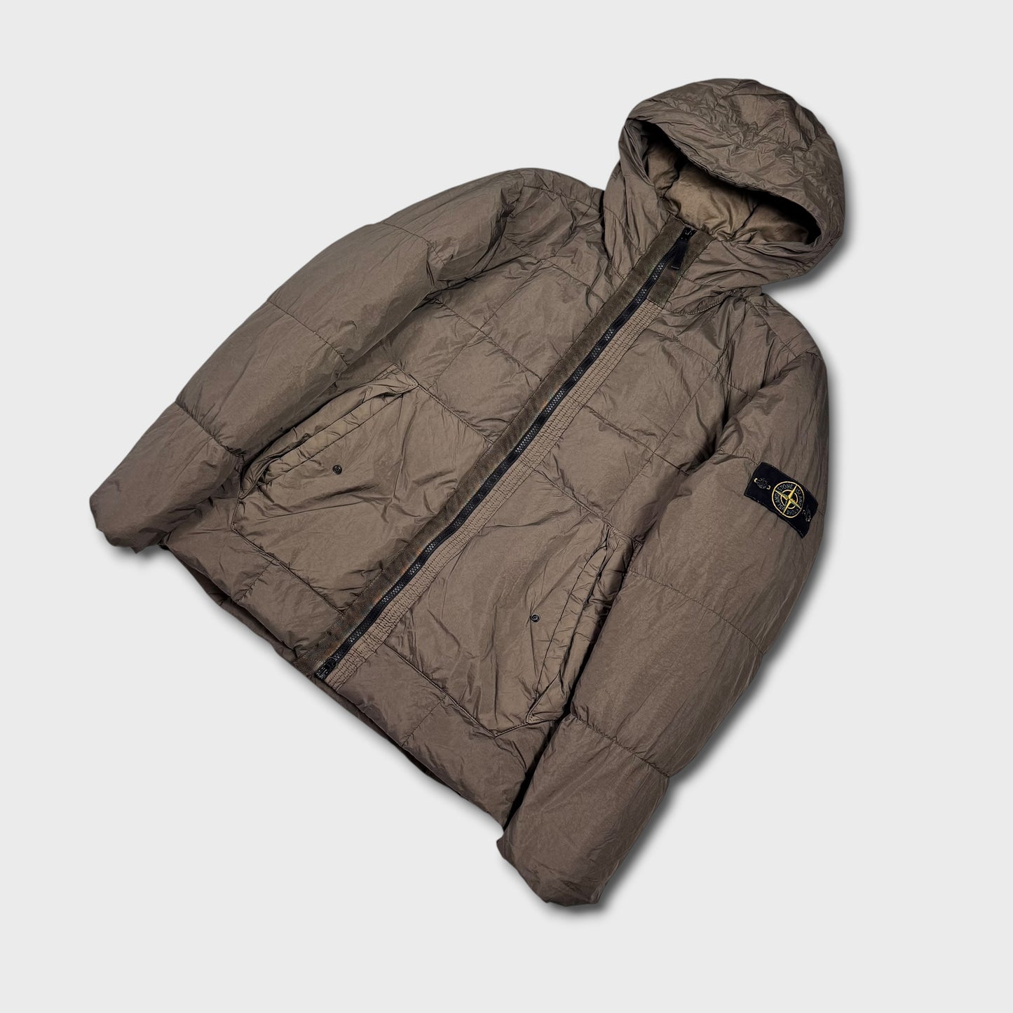 Stone Island Olive Garment Dyed Crinkle Reps Down Jacket L