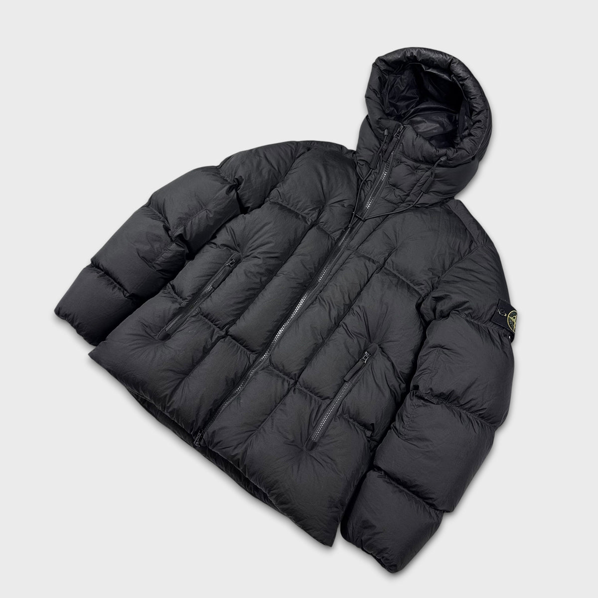 Stone Island Black Seam Faded Light Nylon Tela Down Puffer Jacket L