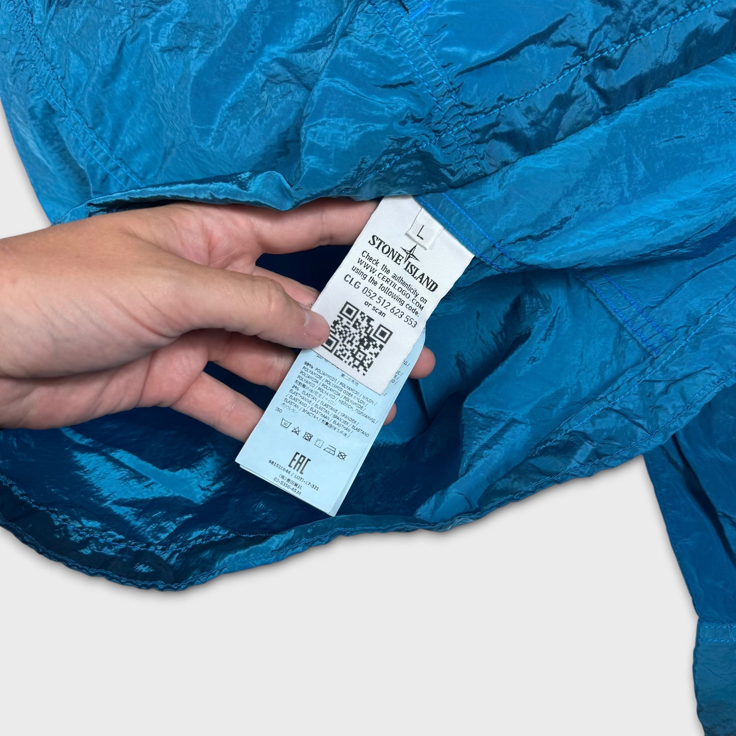 Stone Island Electric Blue Nylon Metal Overshirt L