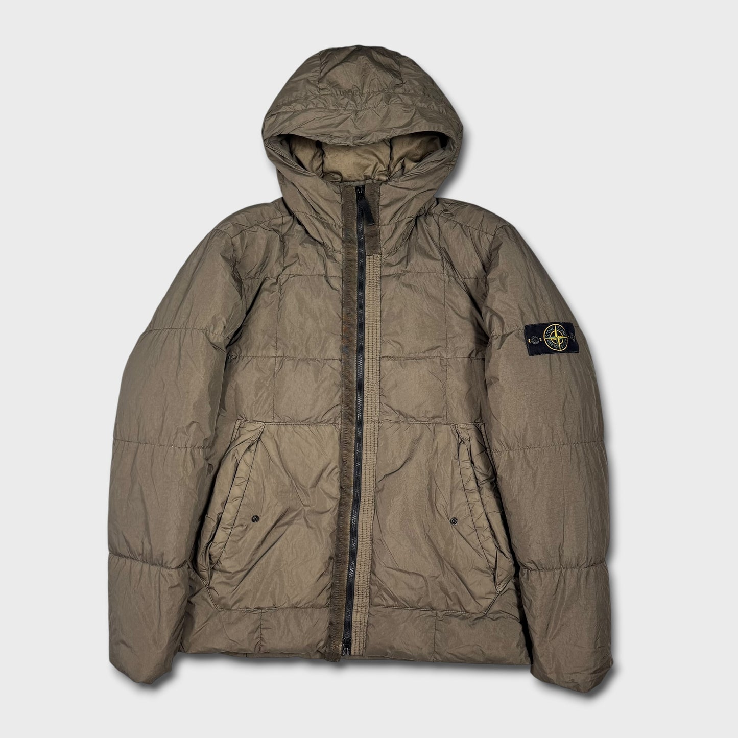 Stone Island Olive Garment Dyed Crinkle Reps Down Jacket L