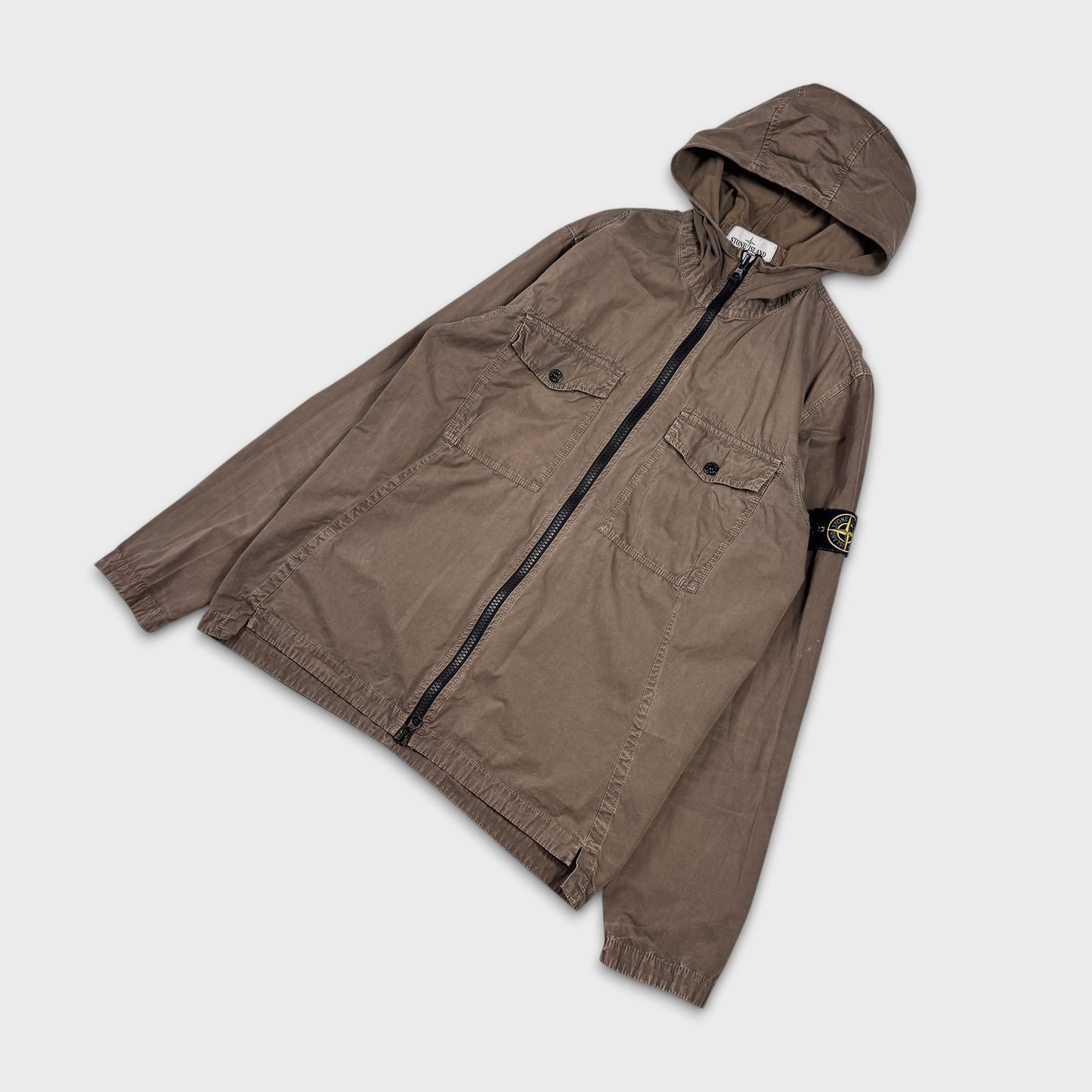 Stone Island Olive Hooded Full Zip Overshirt Jacket M