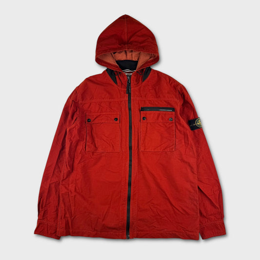 Stone Island Red Full Zip Soft Touch Hooded Overshirt Jacket XXL