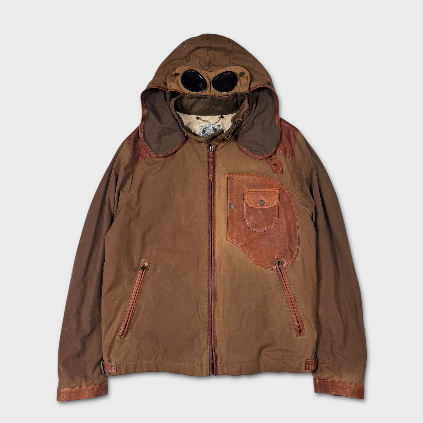 CP Company Hand Wax Finish Leather Goggle Jacket L