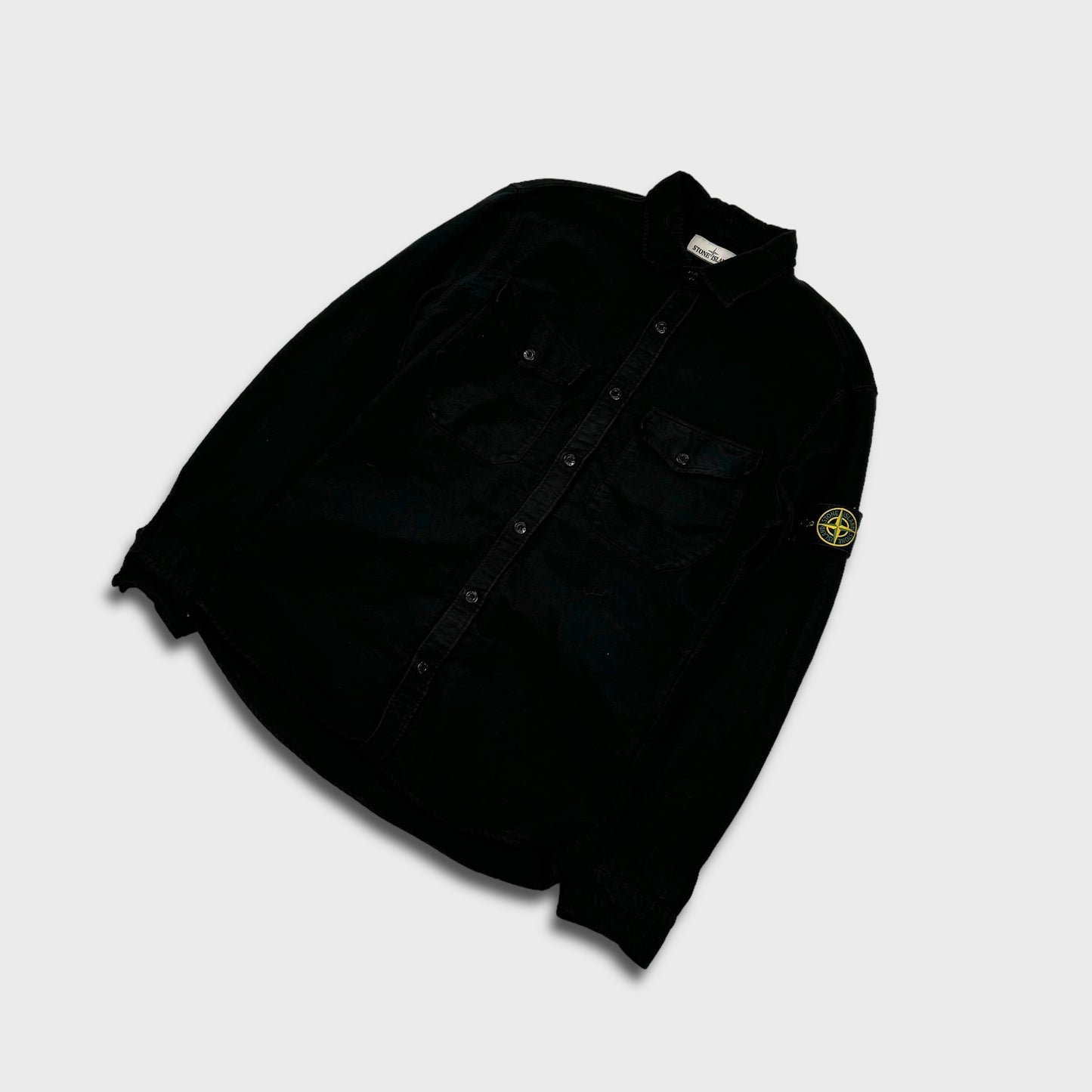 Stone Island Black Brushed Cotton Overshirt L