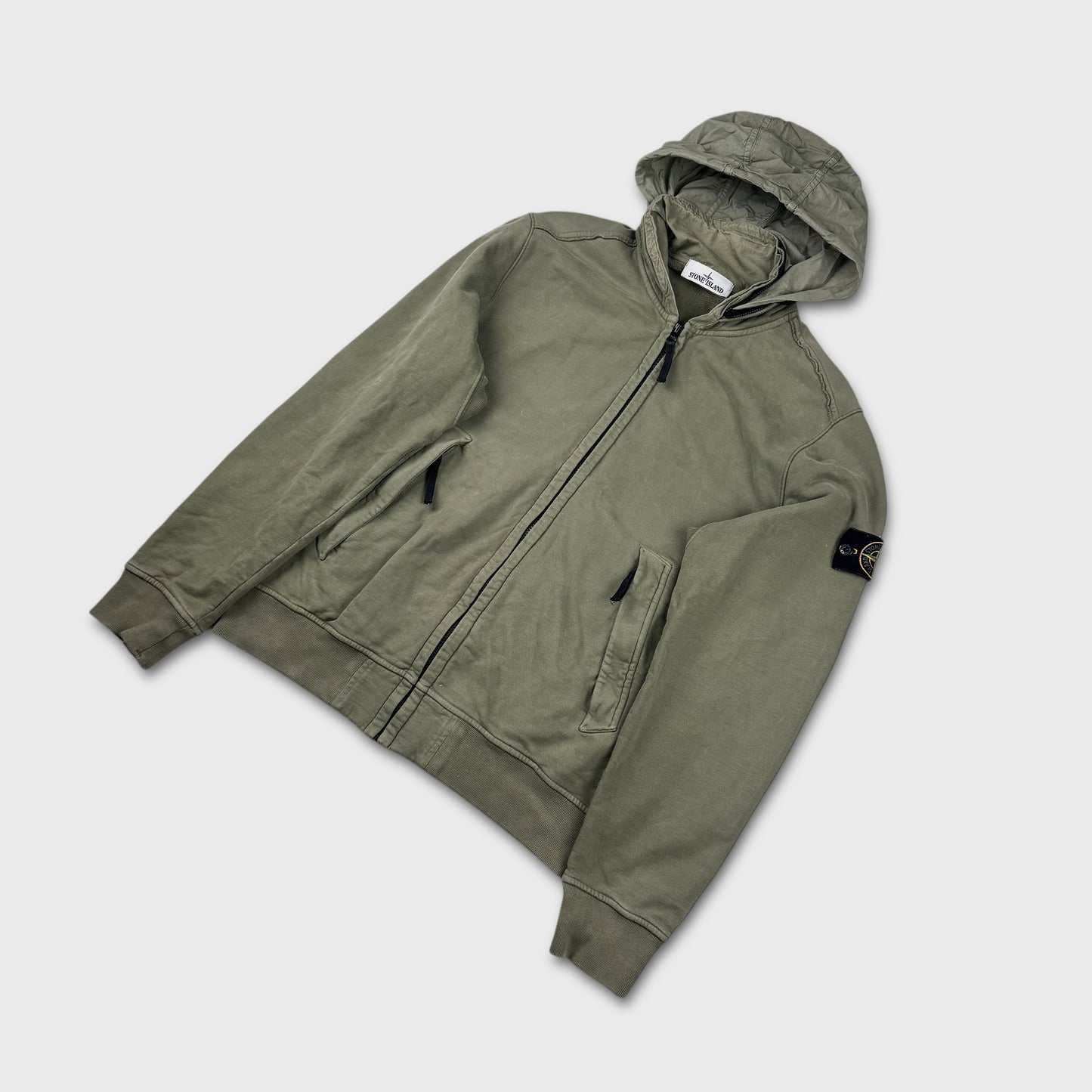 Stone Island Olive Green Packable Hoodie Zip Up L