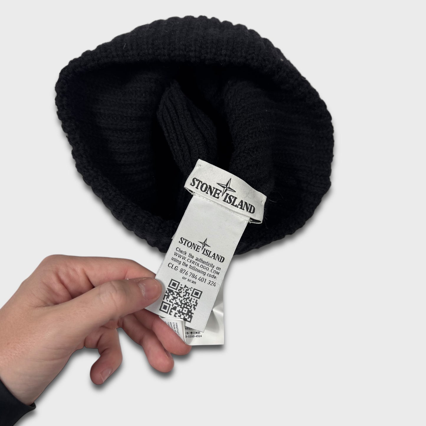 Stone Island Black Compass Logo Beanie OS