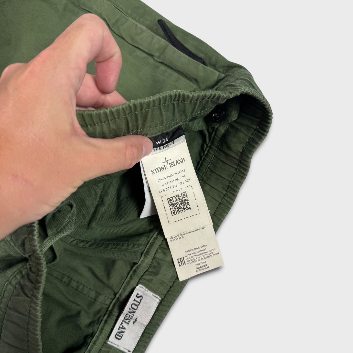Stone Island Olive Cotton Cargo Pants W34