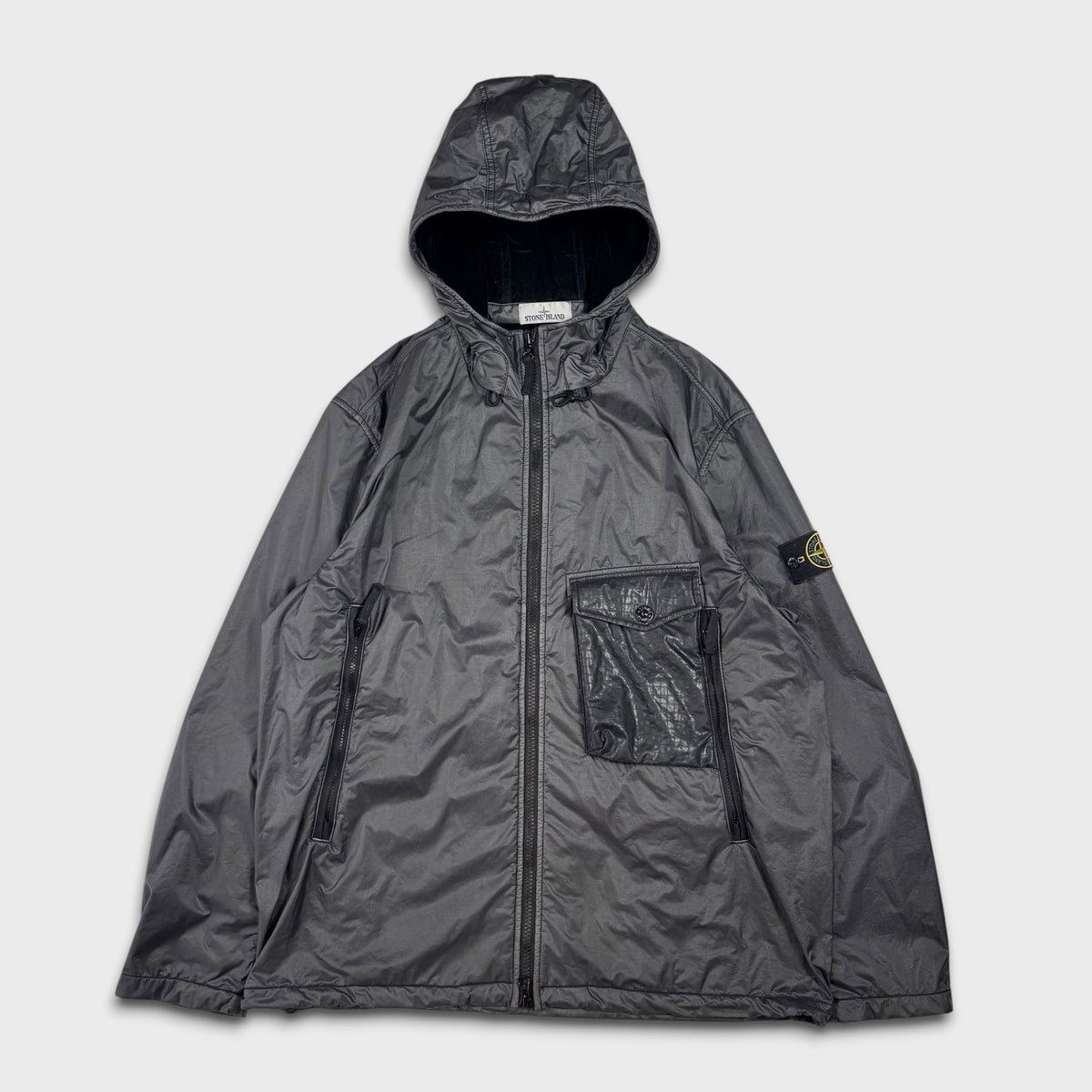 Stone Island Charcoal / Black Lamy Velour Hooded Jacket 3XL