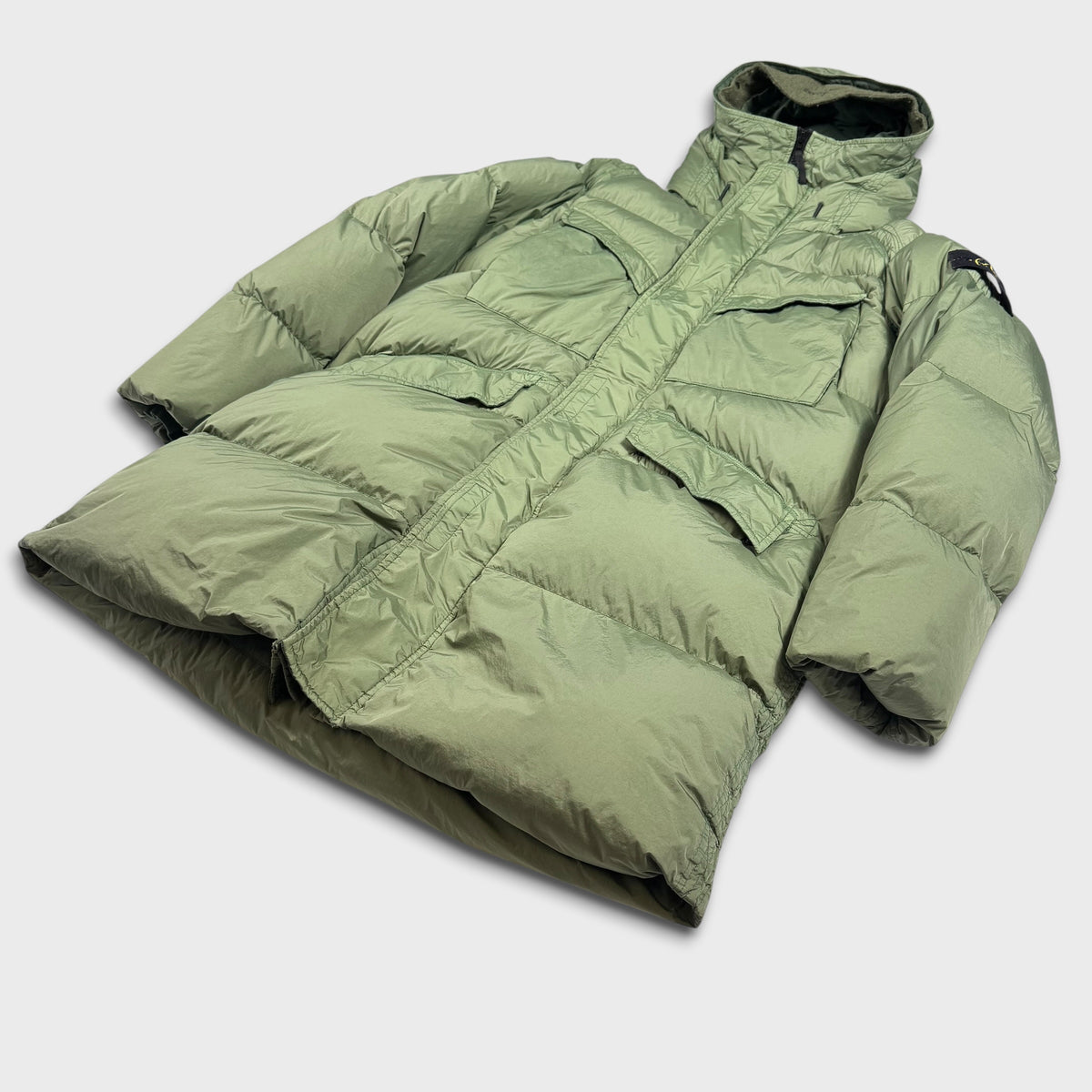 Stone Island Sage / Olive Crinkle Reps Down R-NY Parka Jacket L