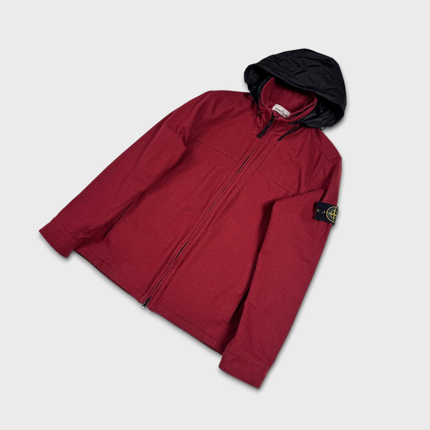 Stone Island Red Wool Soft Shell Jacket w/ Nylon Hood L