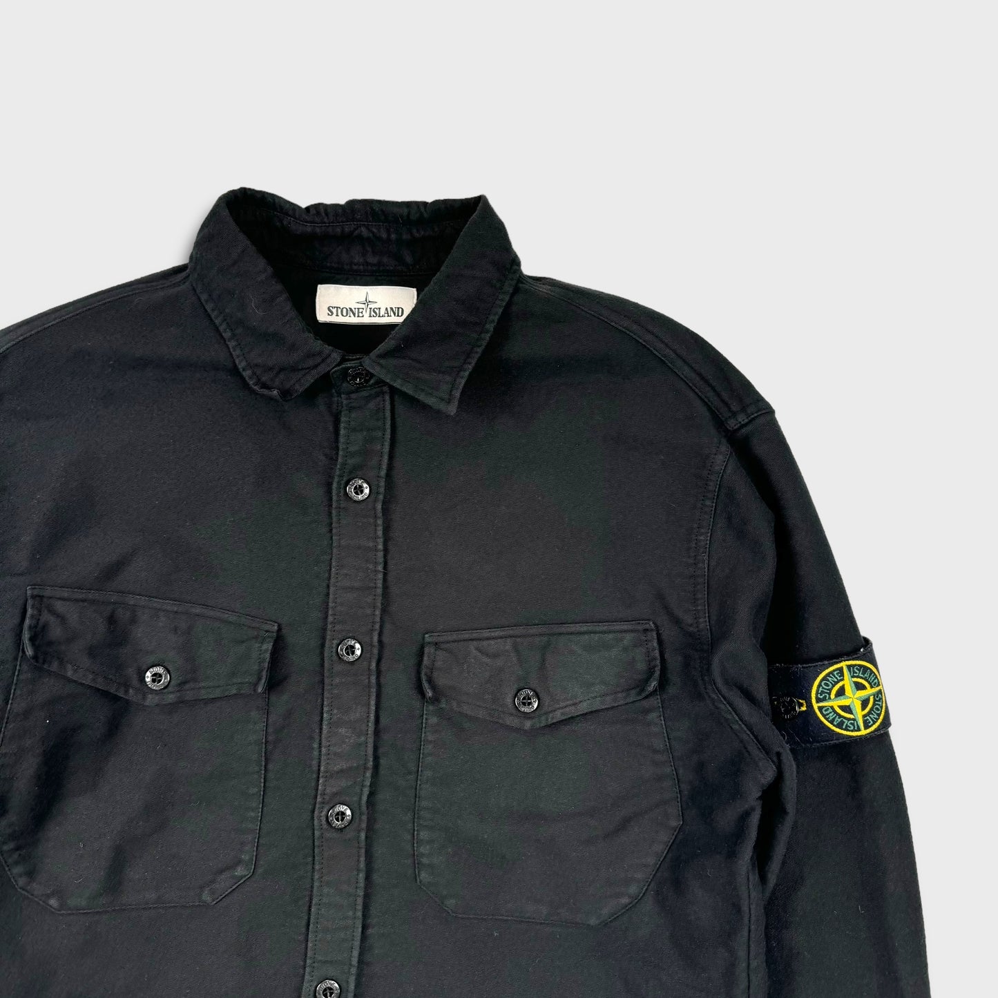 Stone Island Black Brushed Cotton Overshirt L