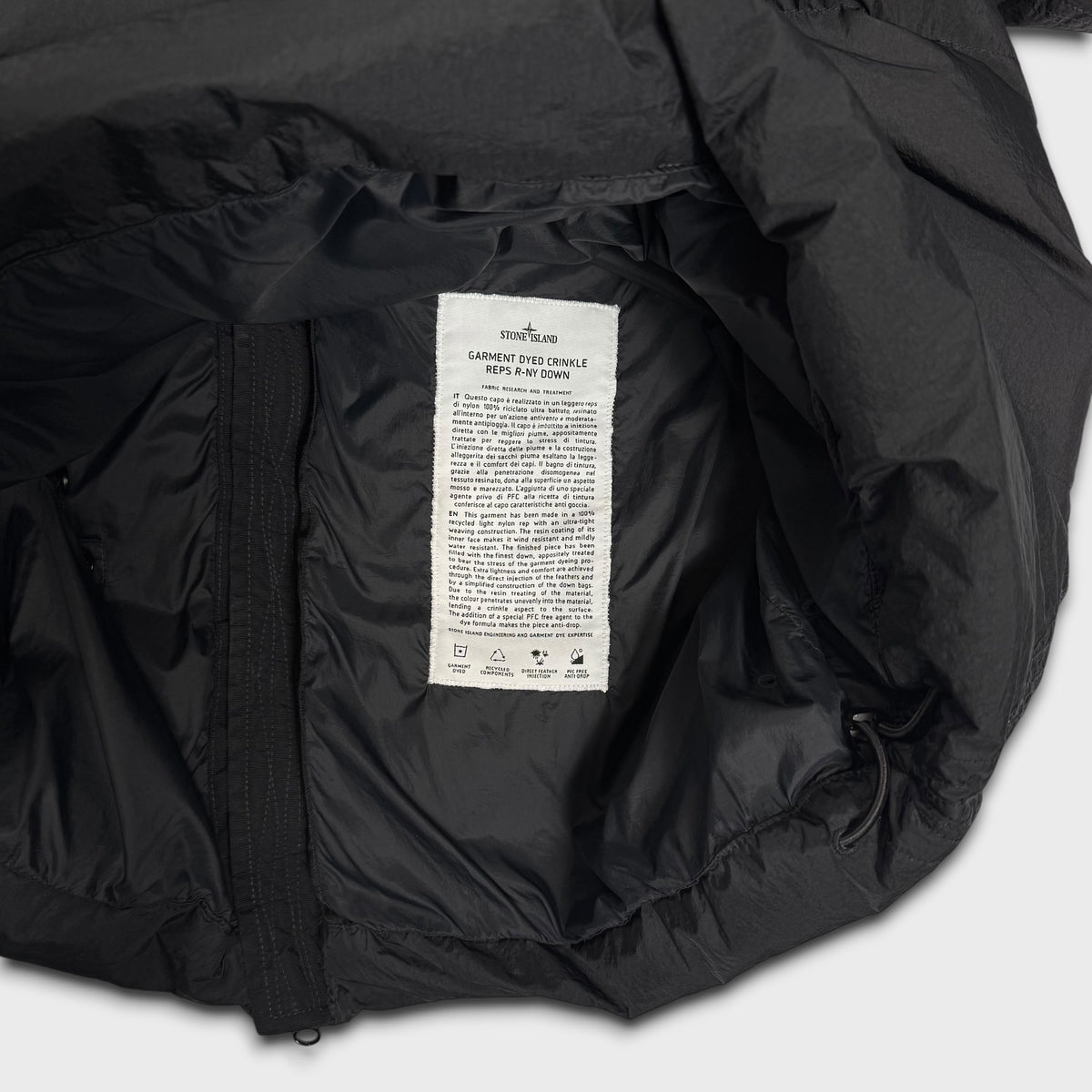 Stone Island Black Garment Dyed Crinkle Reps NY Down Puffer Jacket XL