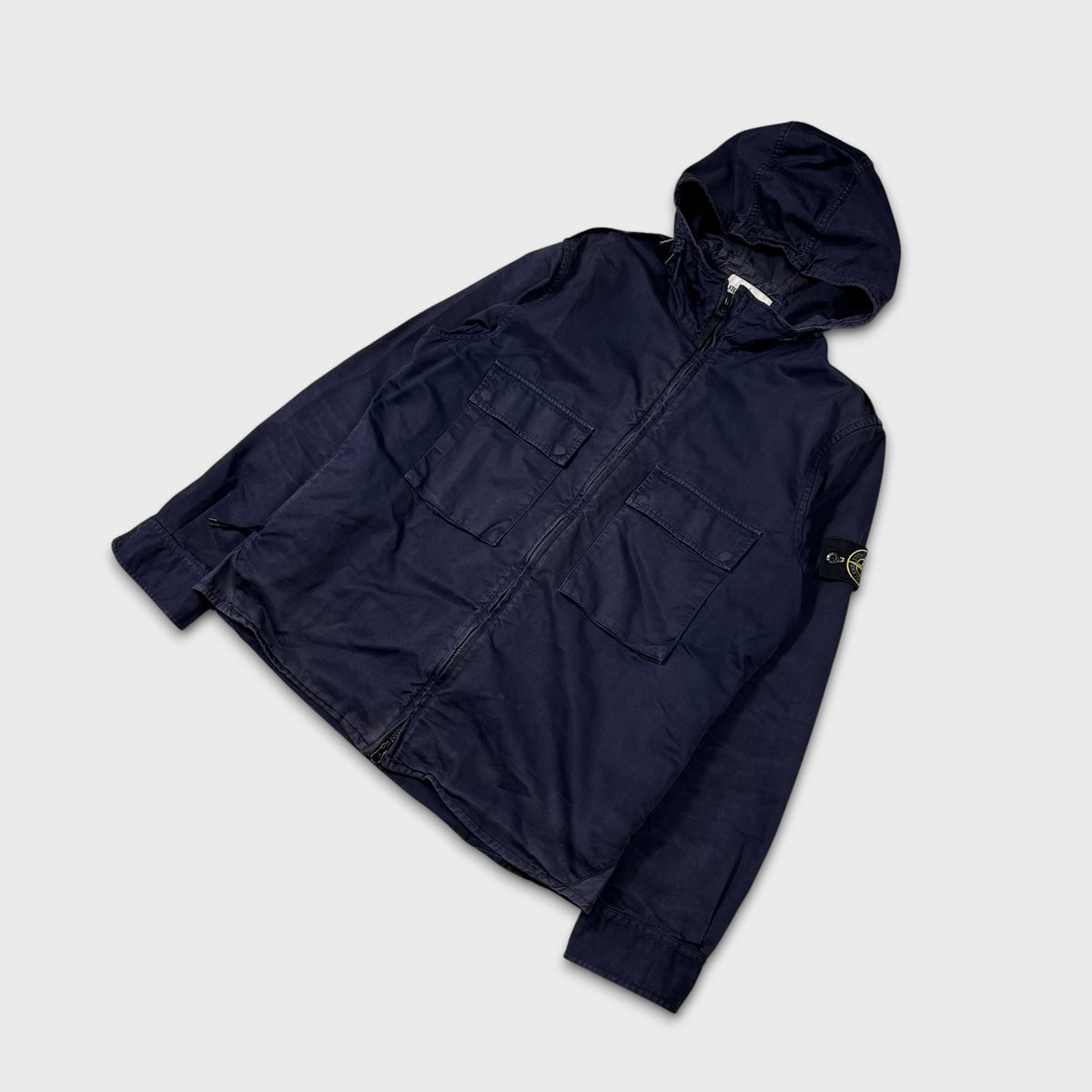 Stone Island Navy Cotton Canvas Hooded Overshirt XL