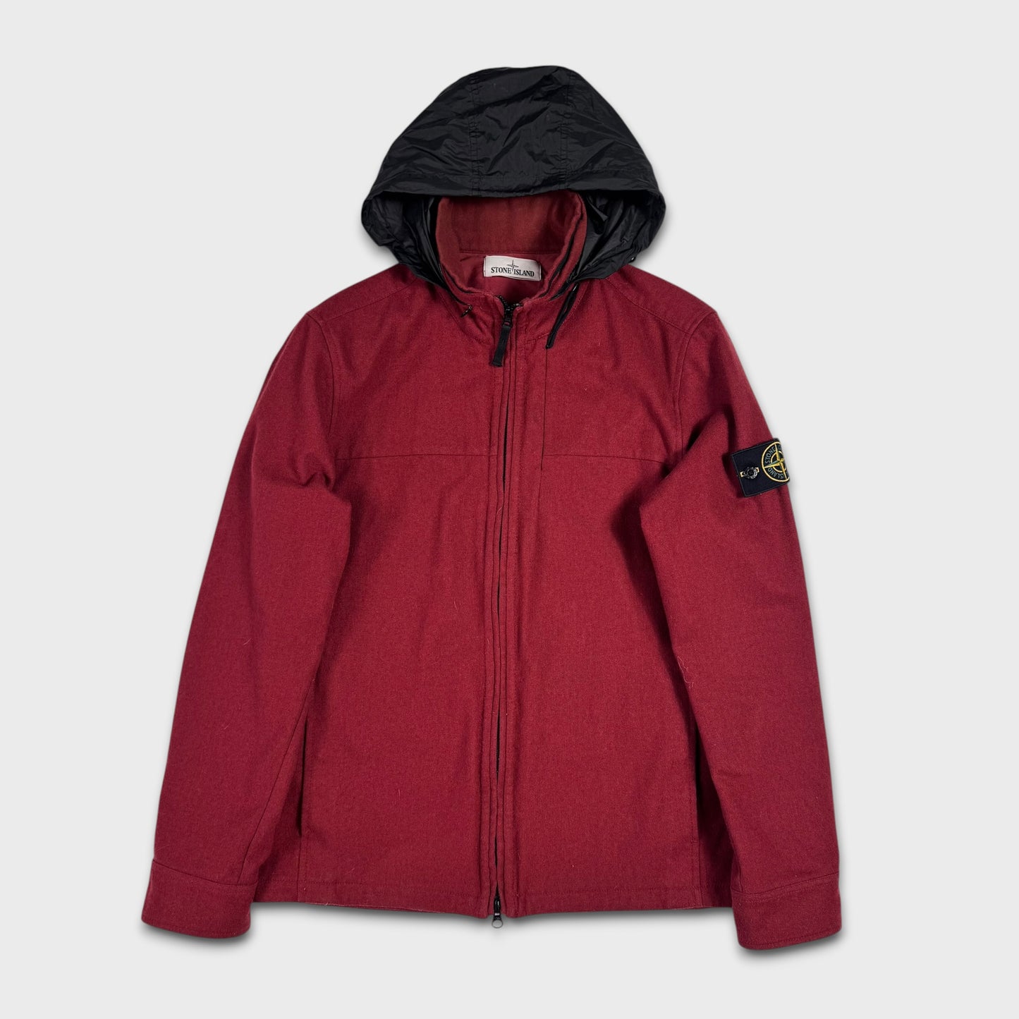 Stone Island Red Wool Soft Shell Jacket w/ Nylon Hood L