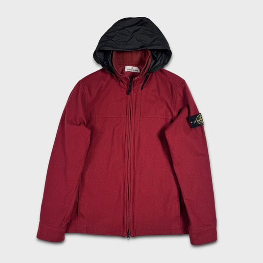 Stone Island Red Wool Soft Shell Jacket w/ Nylon Hood L