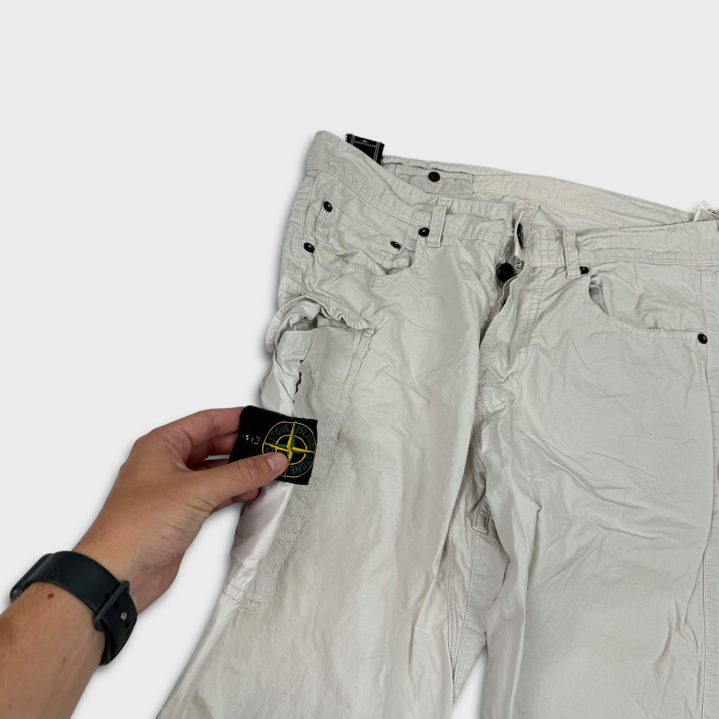 Stone Island Straight Leg White Cargo Pants W28