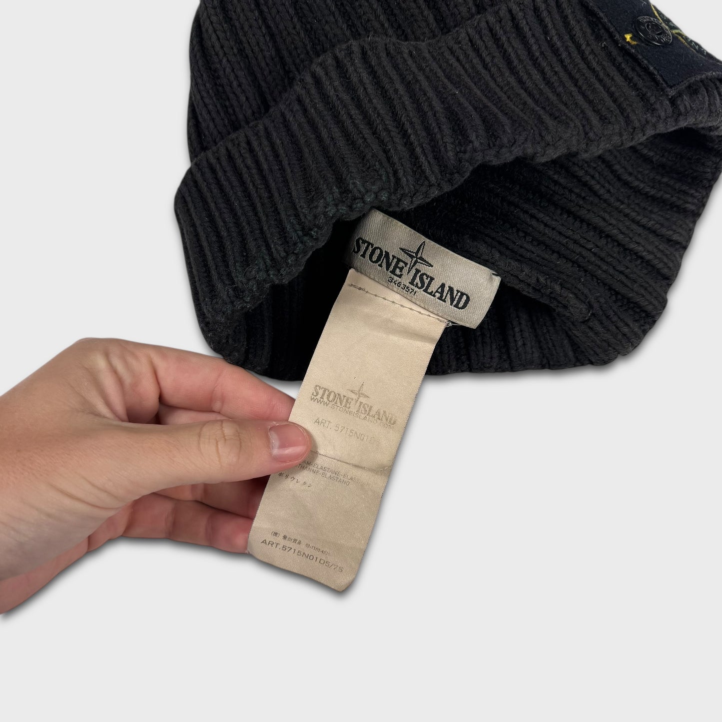 Stone Island Ribbed Black Badge Beanie OS