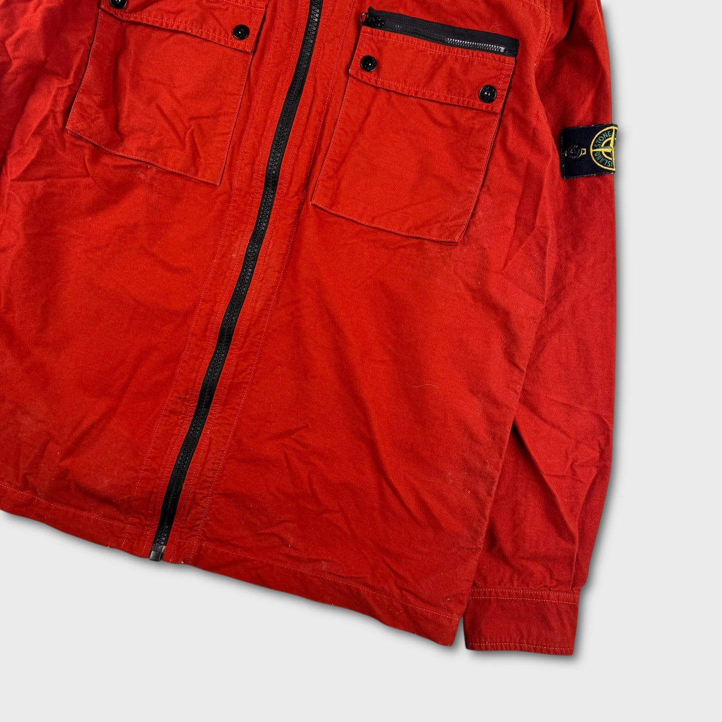 Stone Island Red Full Zip Soft Touch Hooded Overshirt Jacket XXL