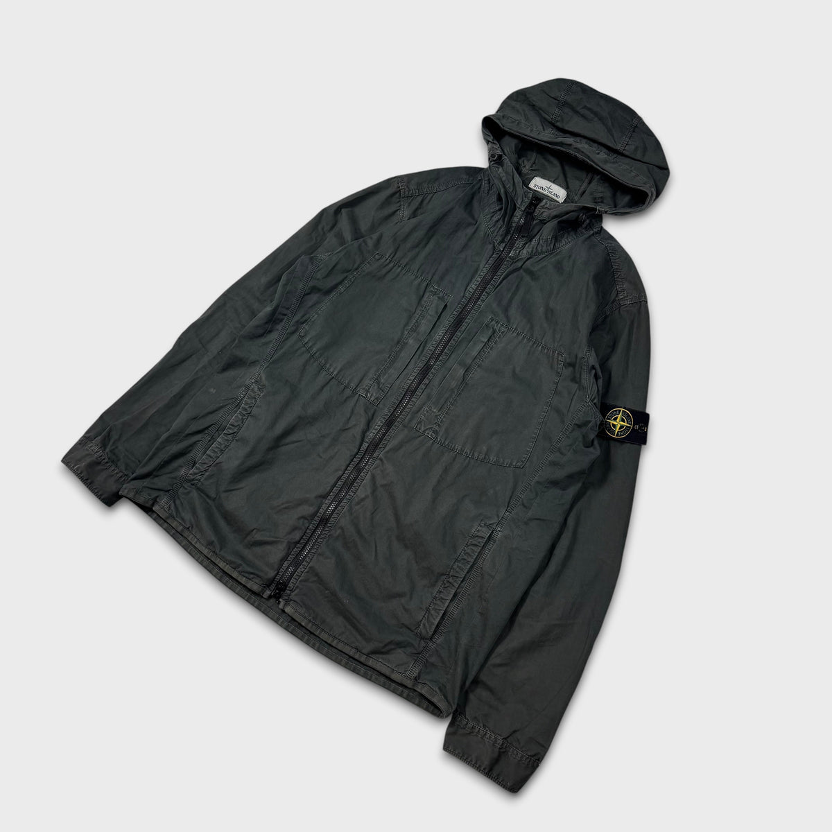 Stone Island Dark Green Zip Hooded Overshirt Jacket XL