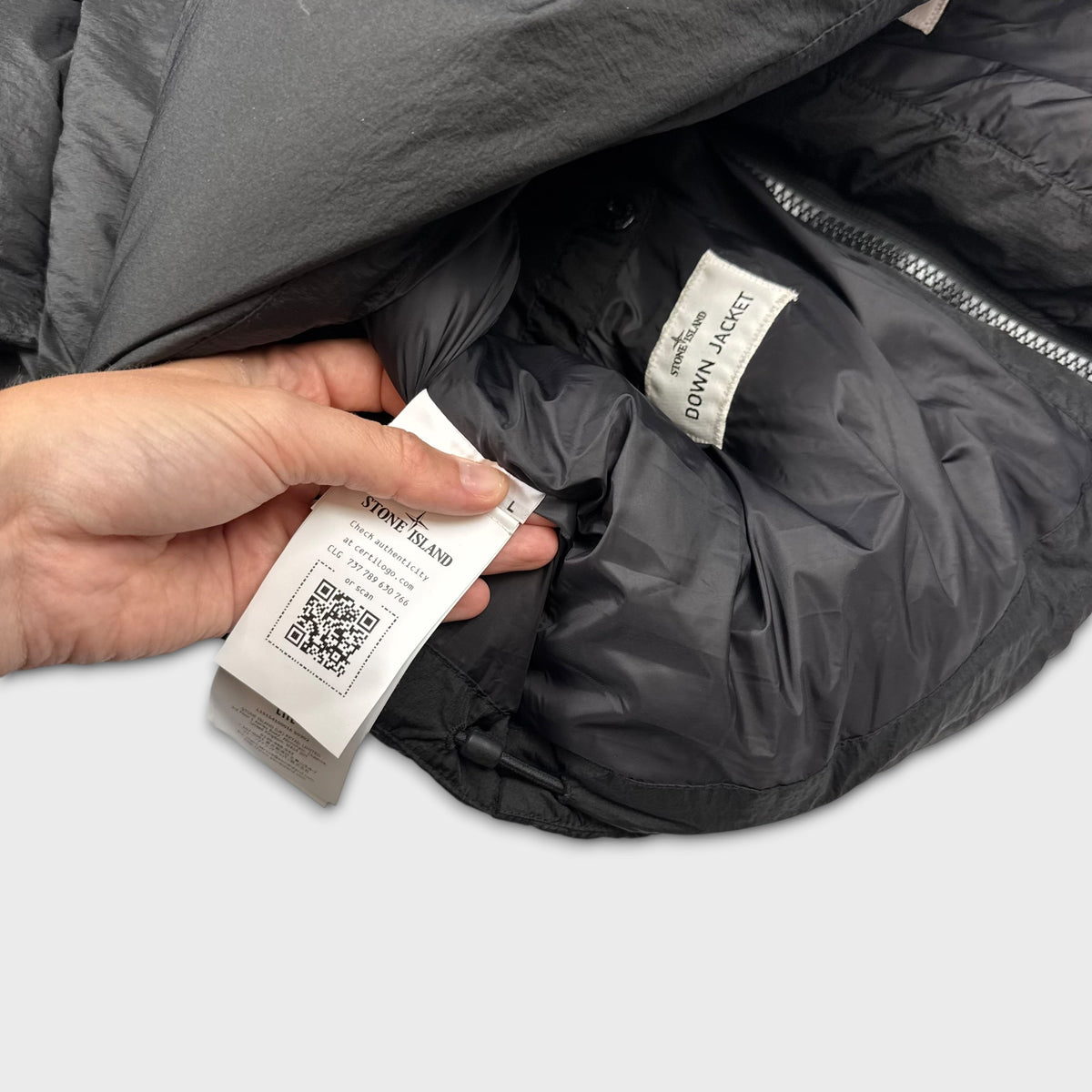 Stone Island Black Seam Faded Light Nylon Tela Down Puffer Jacket L