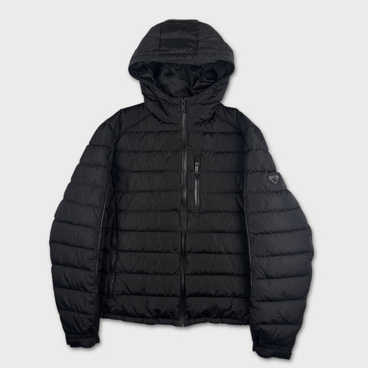 Prada Milano Black Laminated Zip Puffer Jacket L