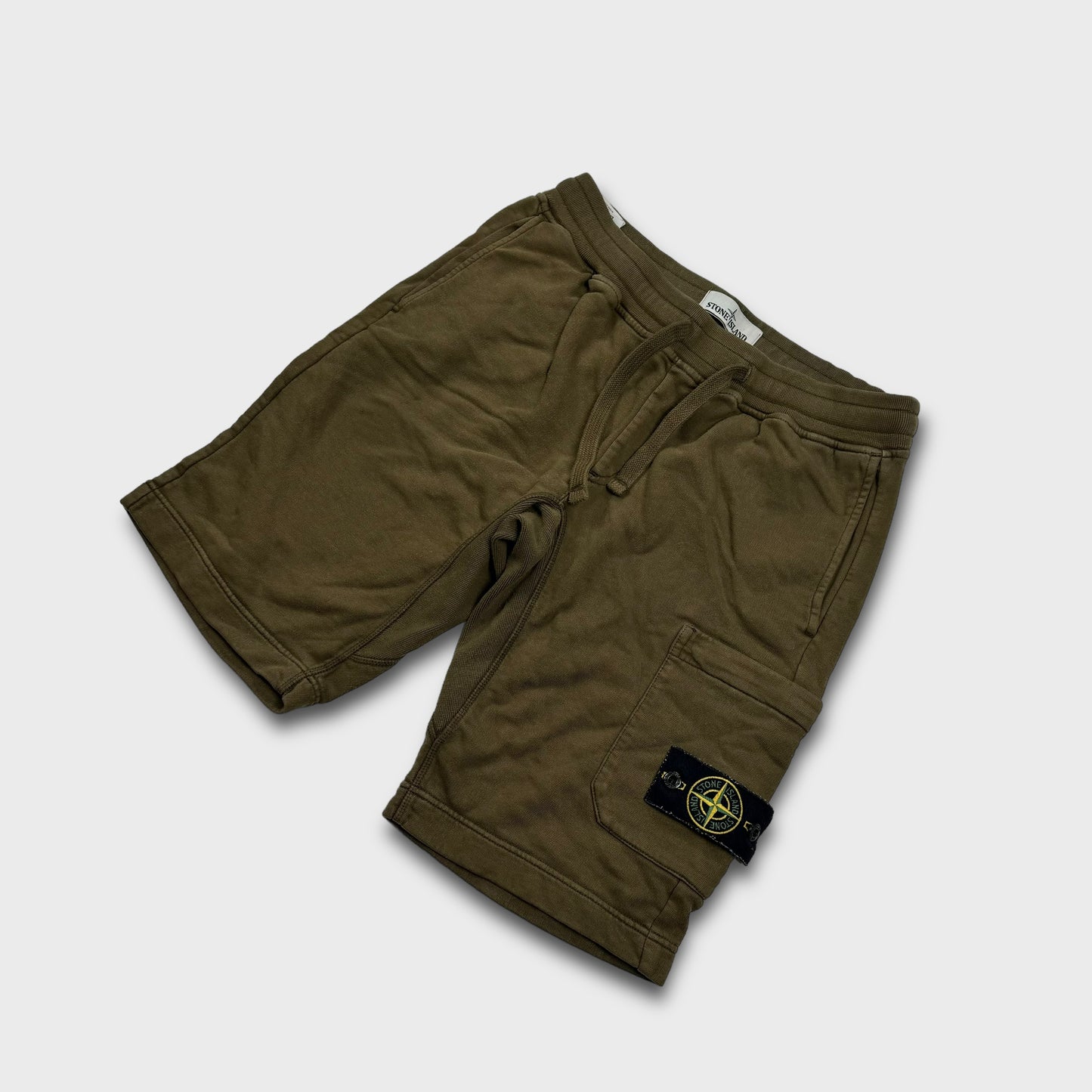 Stone Island Olive Green Cotton Badge Shorts S