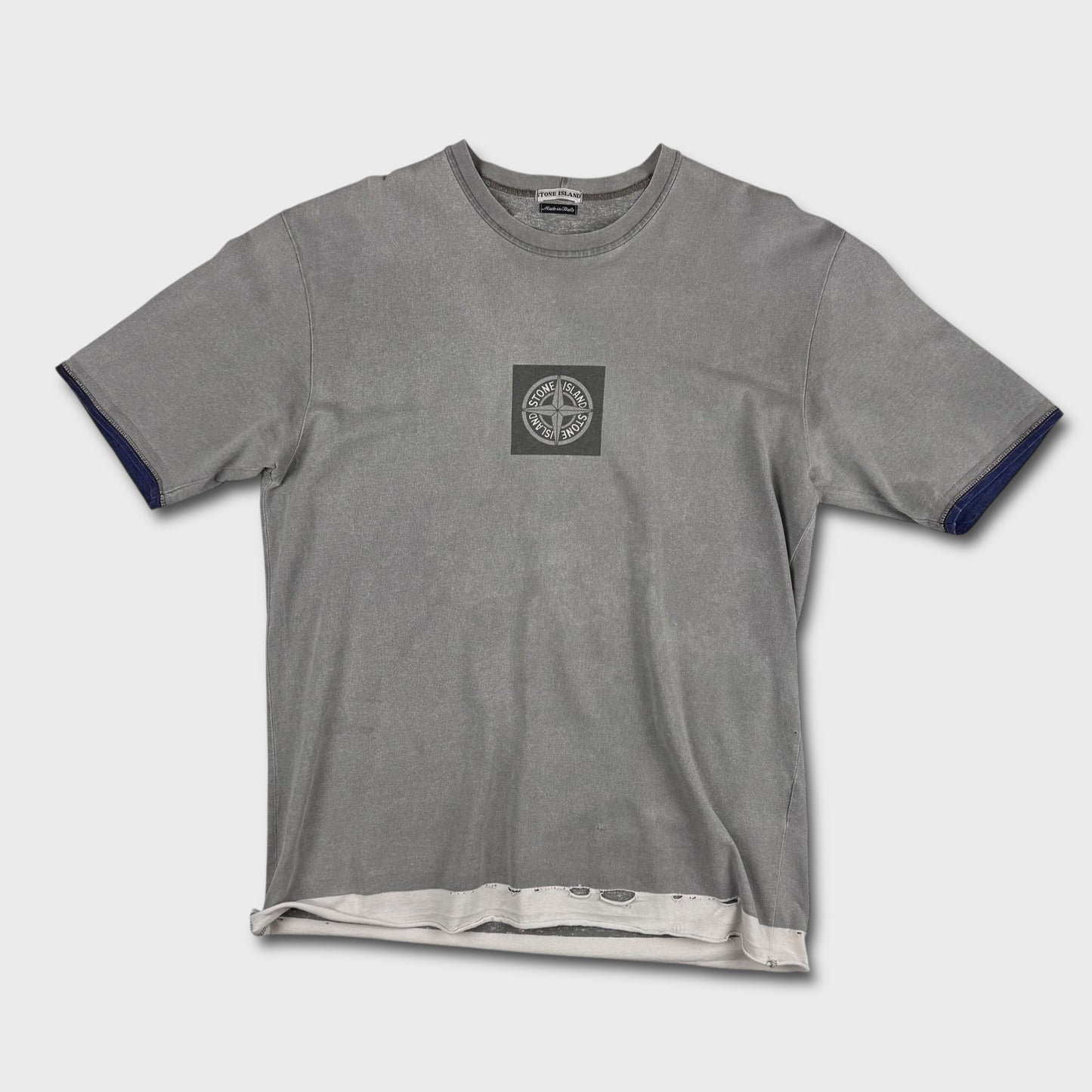 Stone Island 00’s Compass Print Distressed T-Shirt L