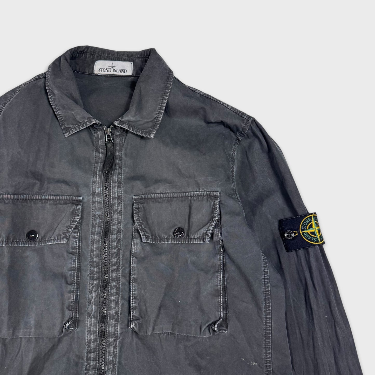 Stone Island Black Old-Dye Zip Overshirt L